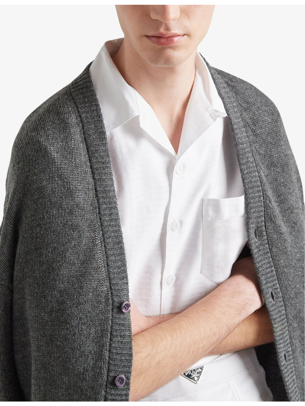 Brand-stripe pattern short-sleeve relaxed-fit cotton shirt - 4