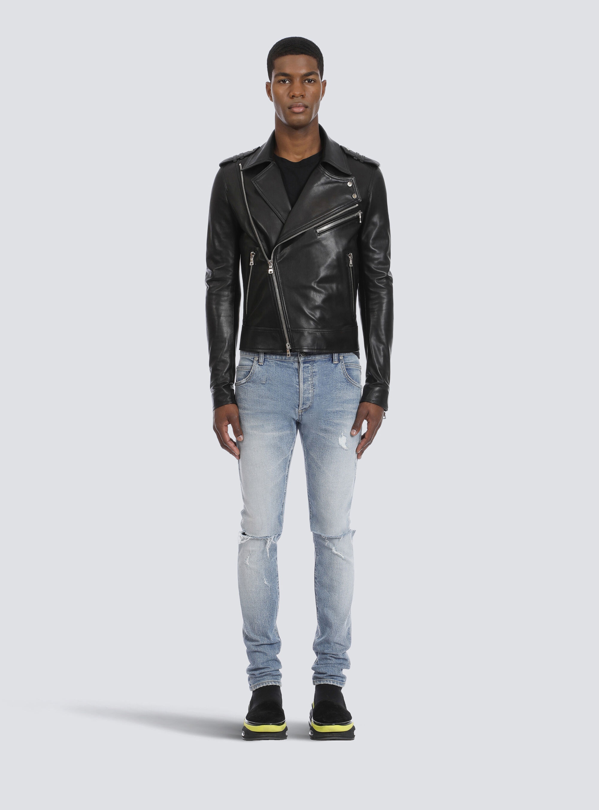 Leather biker jacket - 3