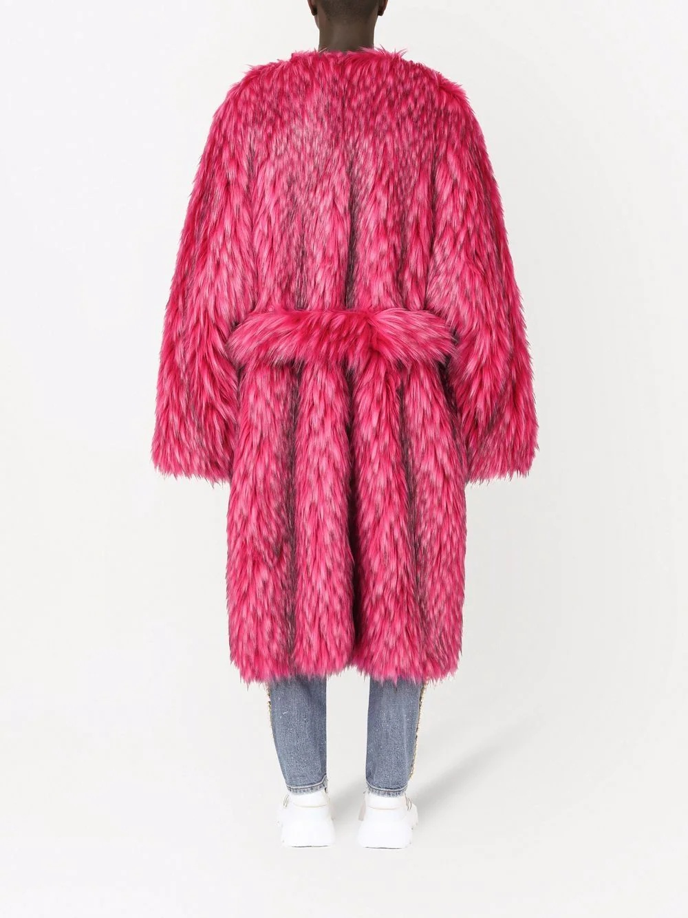 long belted faux-fur coat - 4