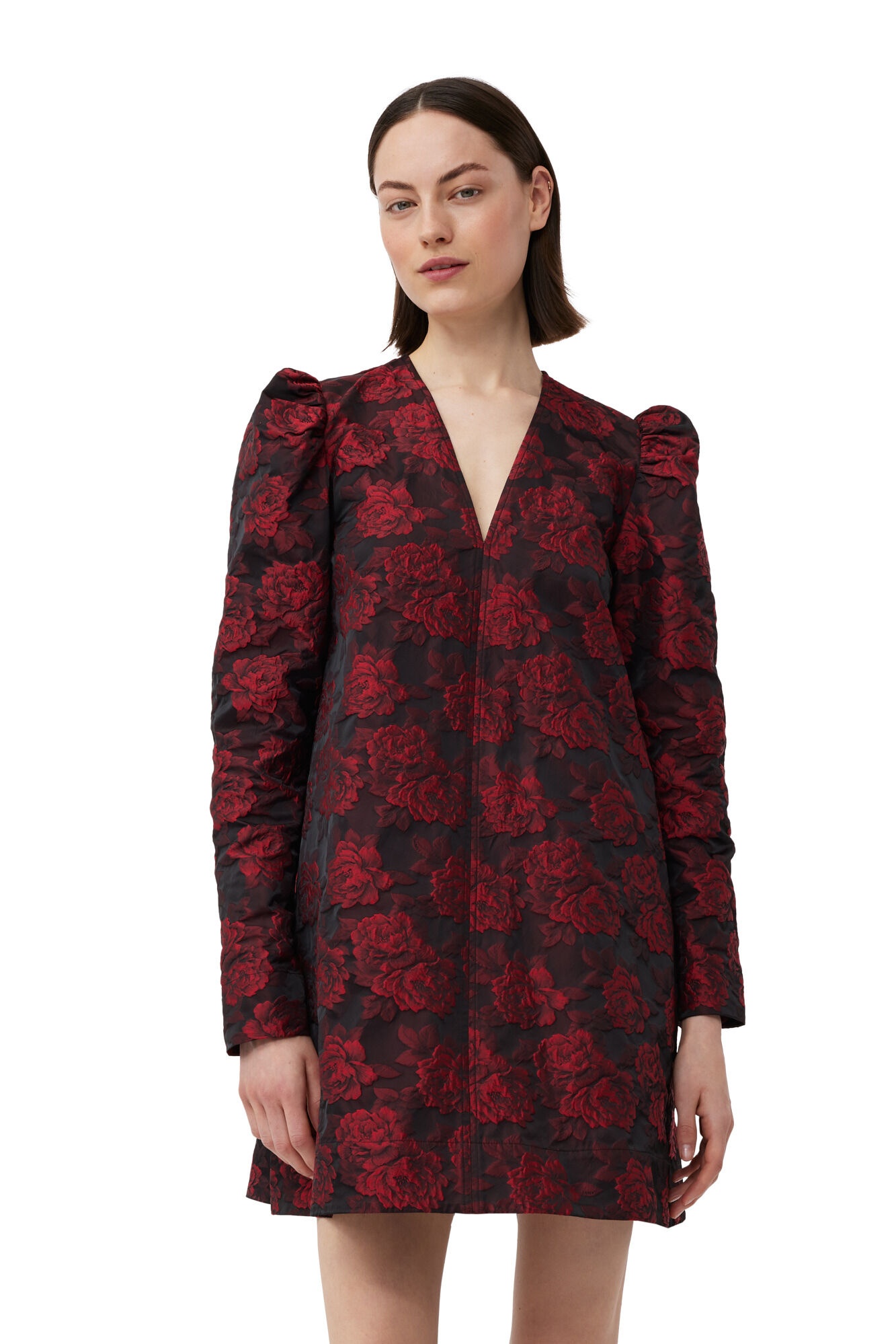 RED BOTANICAL JACQUARD MINI DRESS - 5