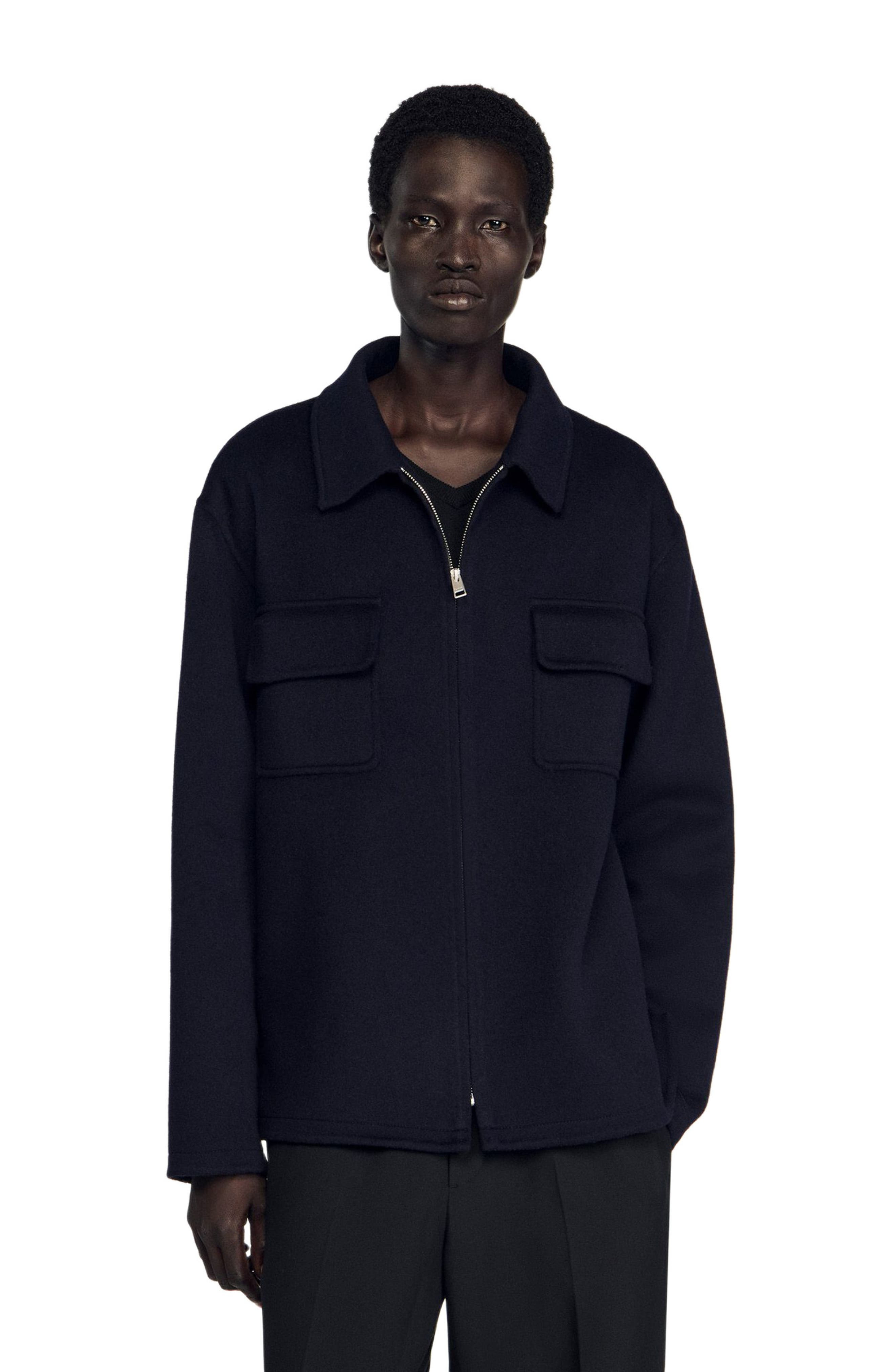 SANDRO Zipped overshirt in Navy Blue at Nordstrom - 4