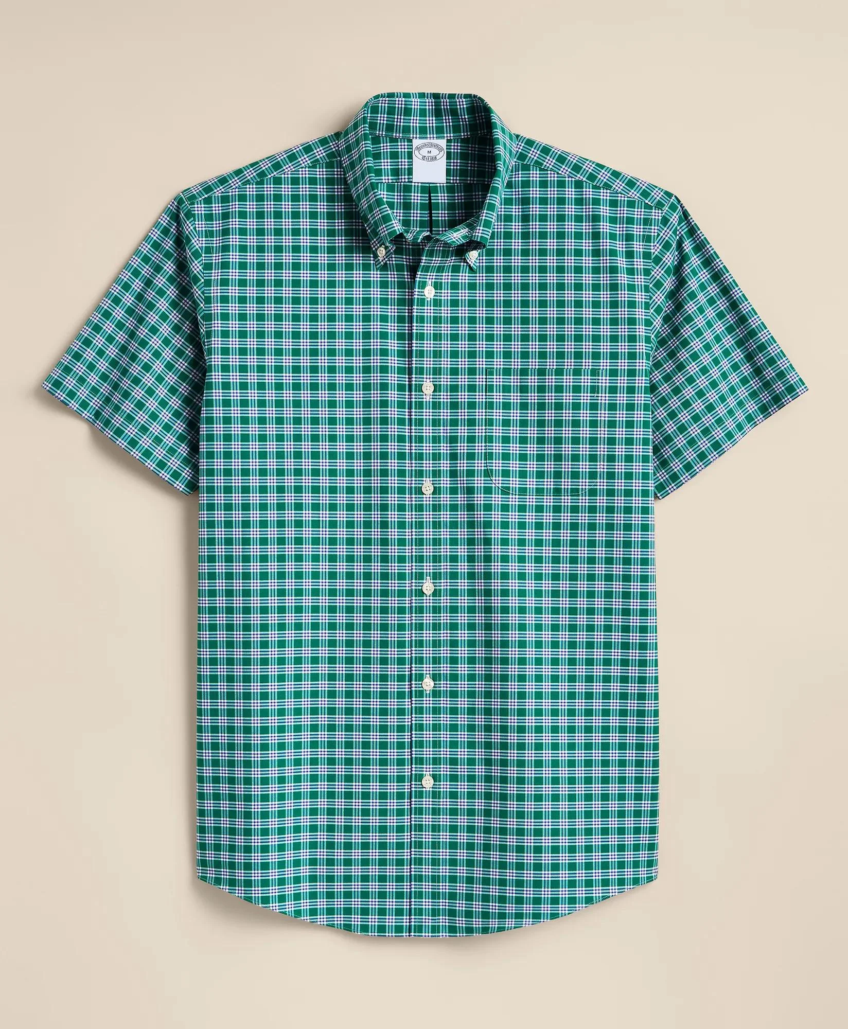 Stretch Non-Iron Broadcloth Button-Down Collar Short-Sleeve Sport Shirt - 1