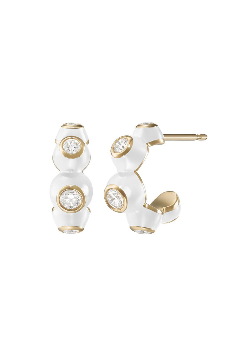 White Audrey Diamond Huggie Hoop Earrings 1