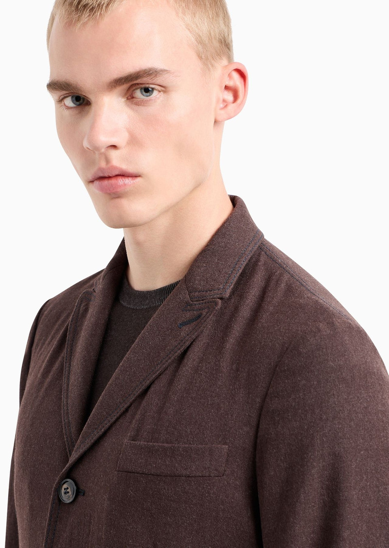 Single-breasted crinkled wool flannel jacket 5