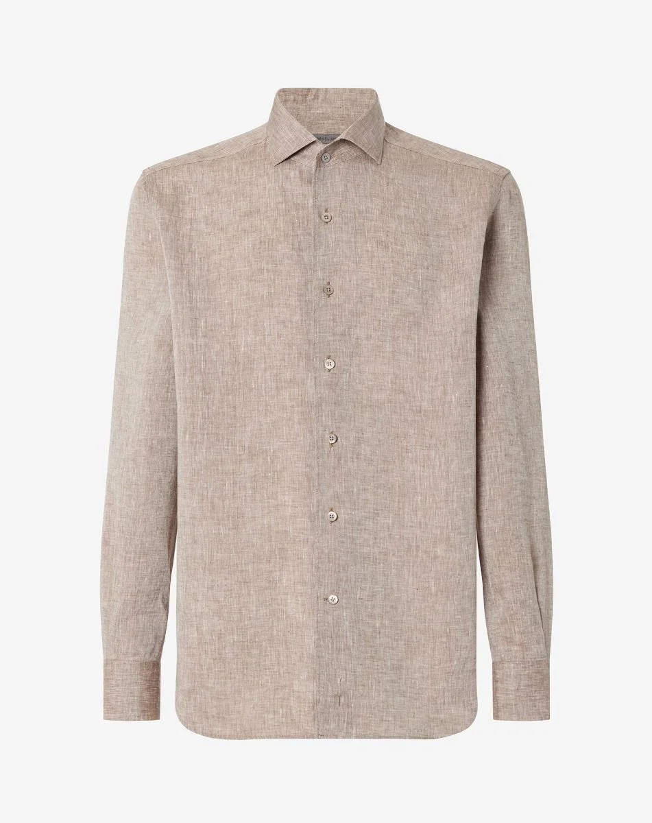 Brown pure linen shirt - 1