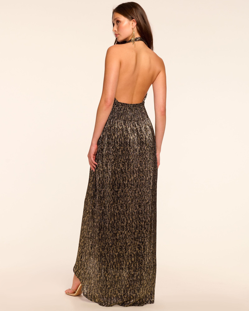 Jill Metallic Smocked Halter Maxi Dress 4