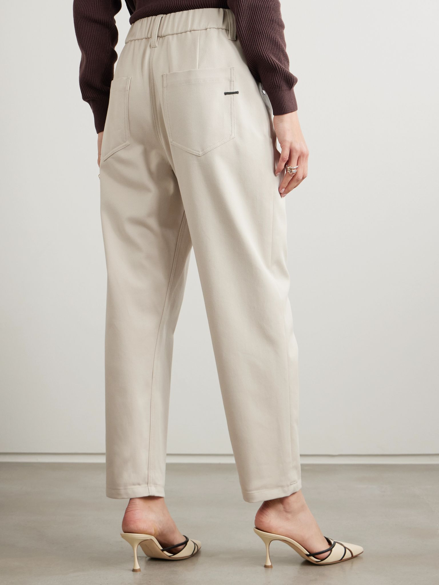 Cotton-blend twill tapered pants Off-white - 3