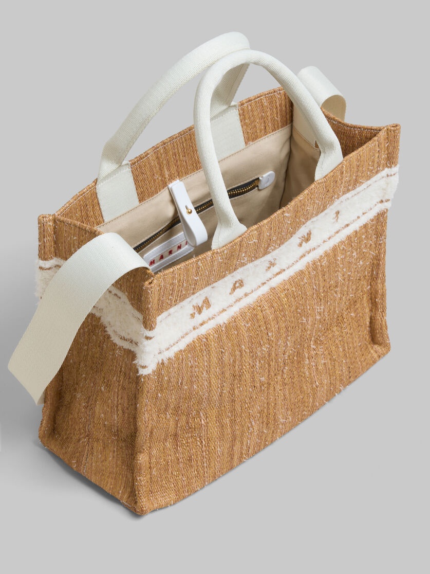 ECRU RAFFIA-EFFECT SMALL TOTE BAG WITH TUFTED LOGO - 4