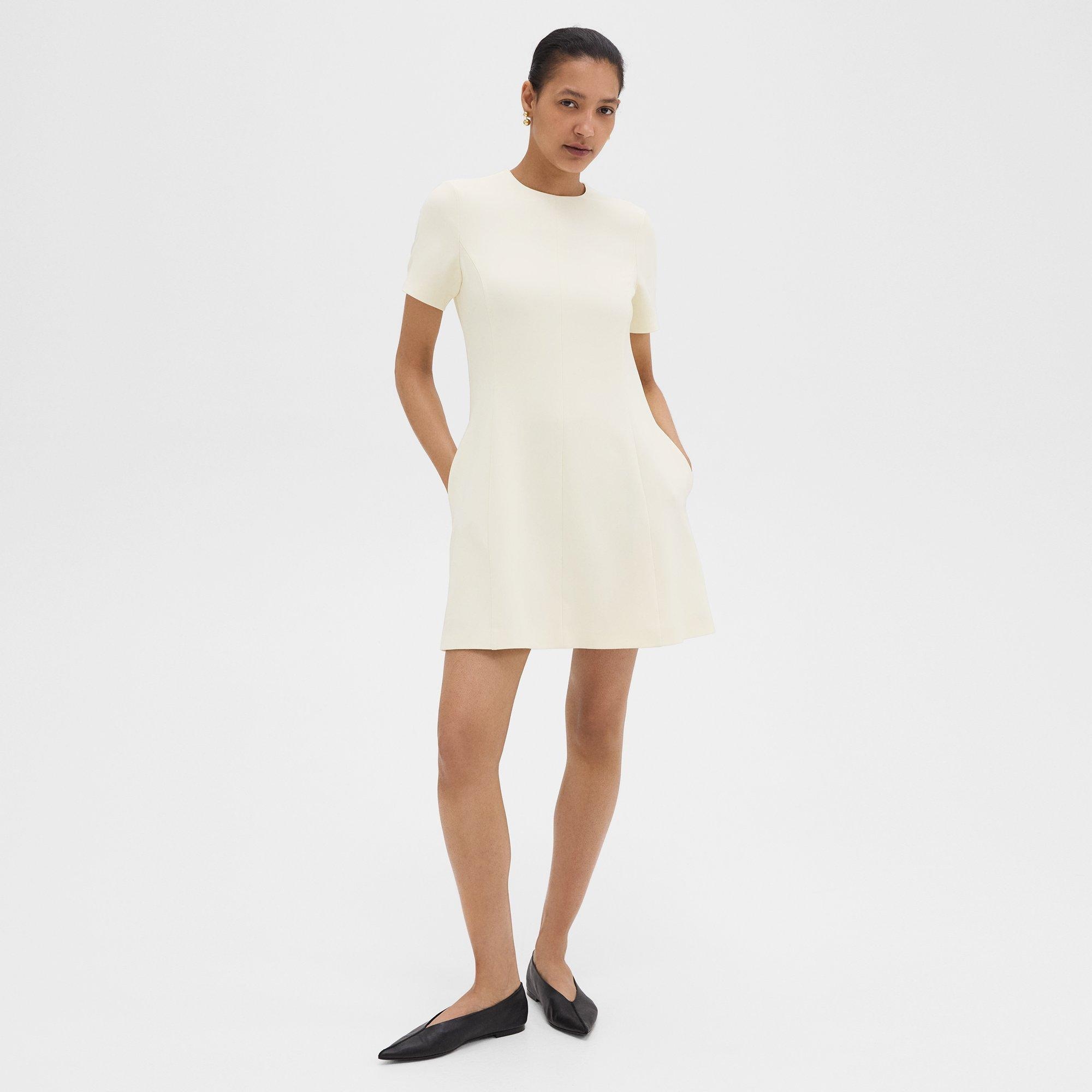 Flared Short-Sleeve Dress in Admiral Crepe - 3