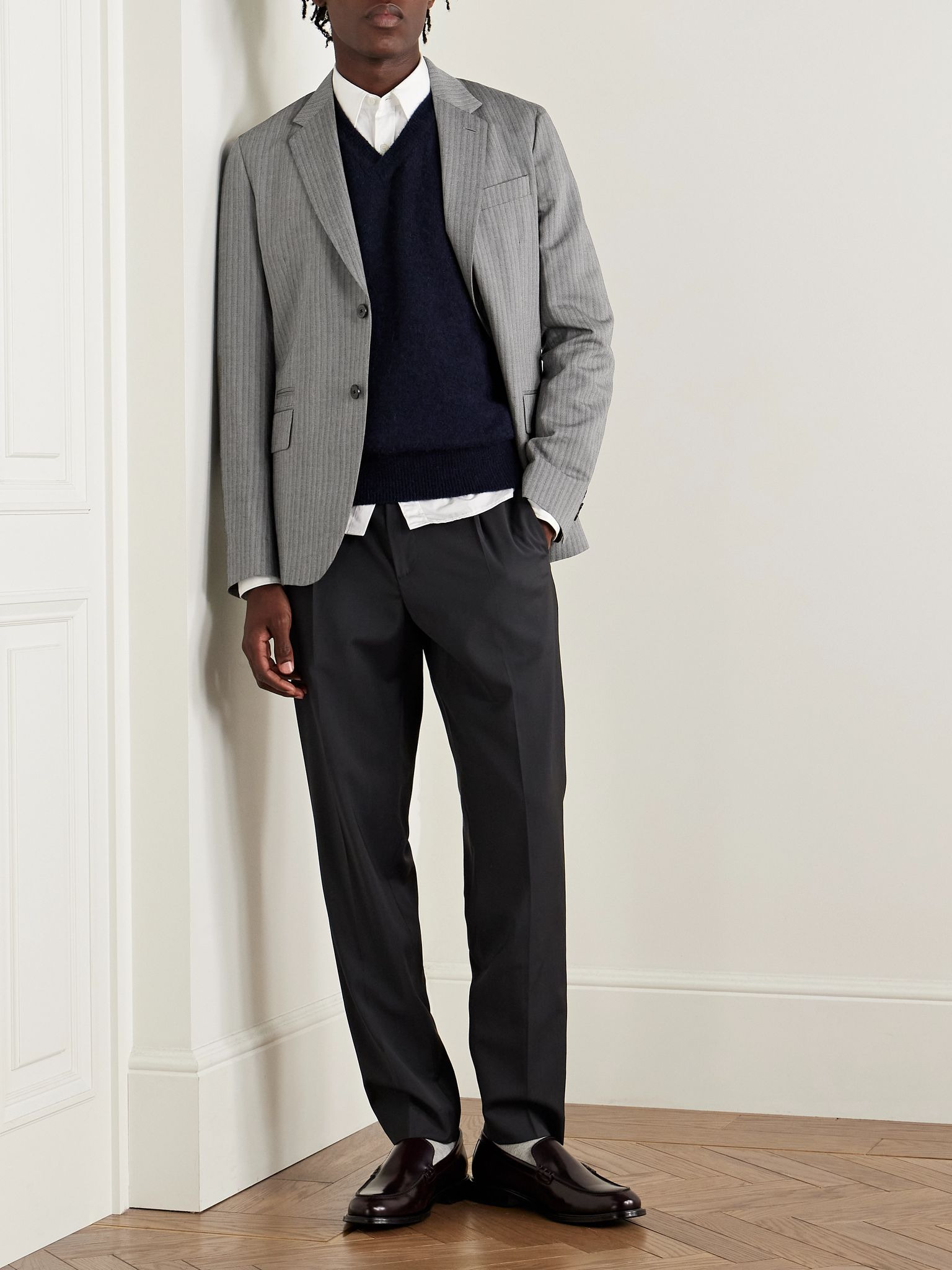 Slim-Fit Herringbone Suit Jacket Gray - 2