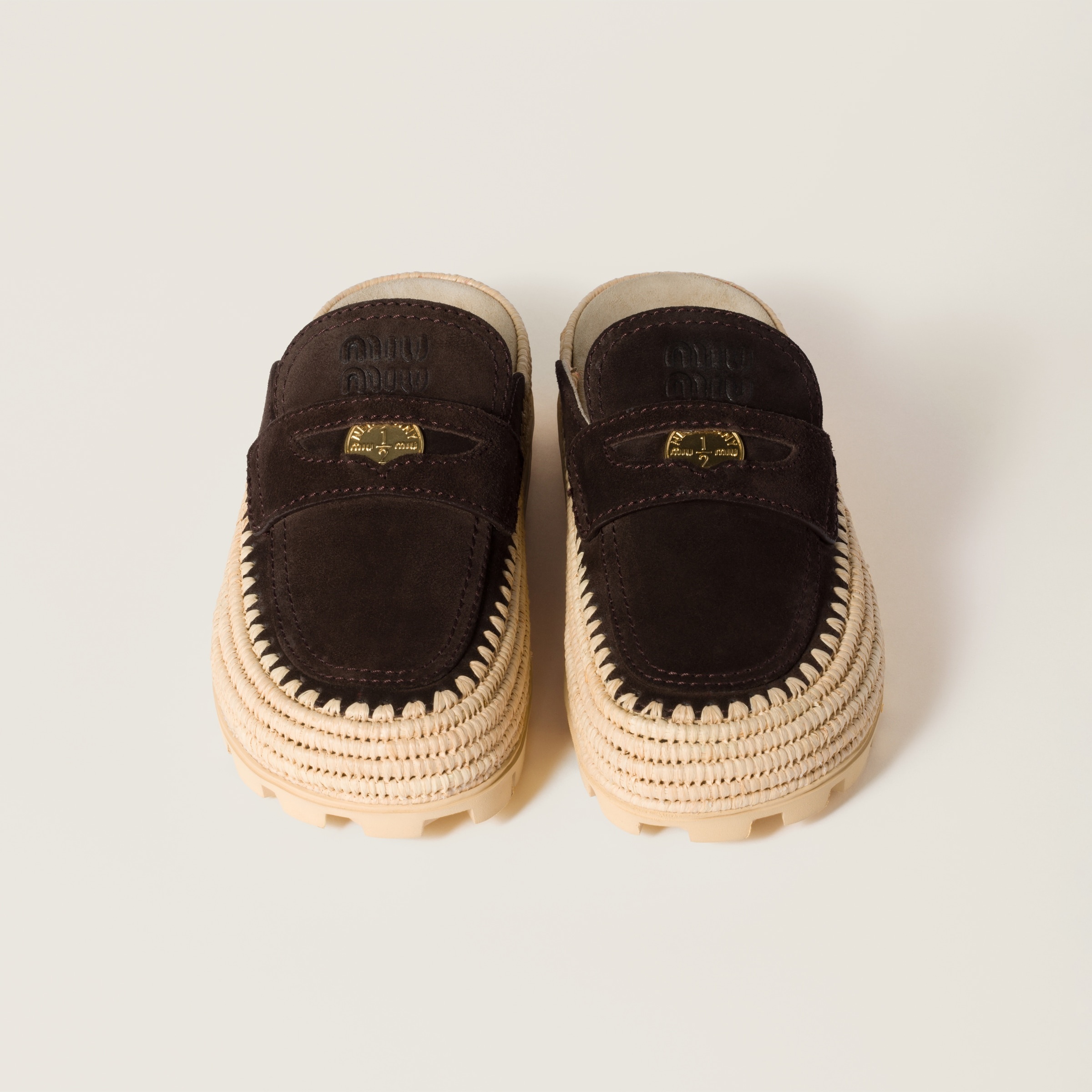 Suede and raffia flatform mules - 4