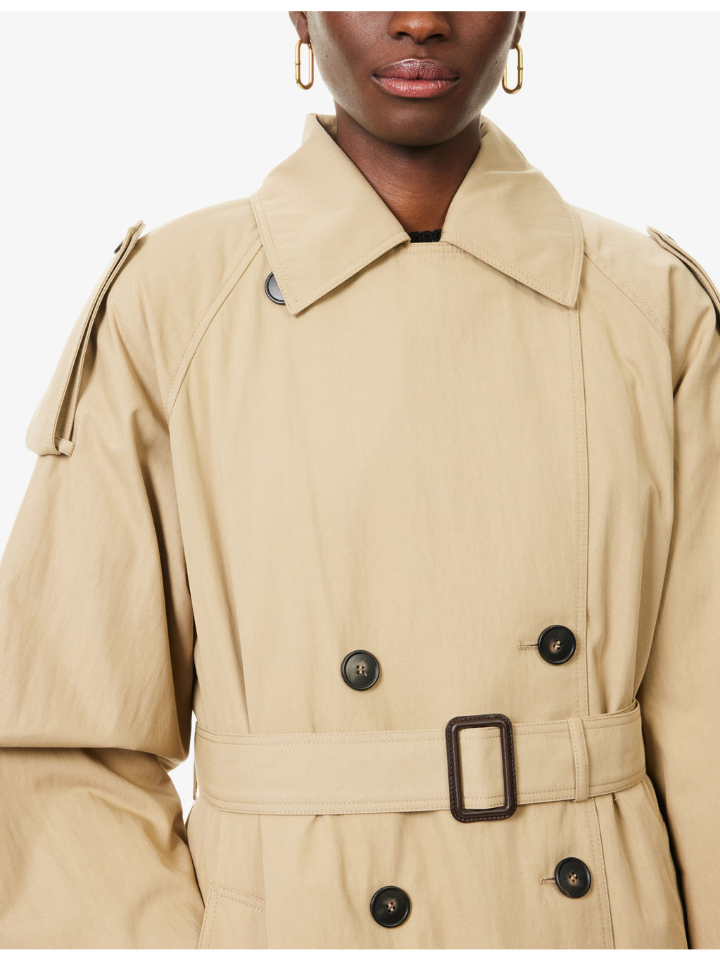Double-Breasted Padded Woven Trench Coat - 5