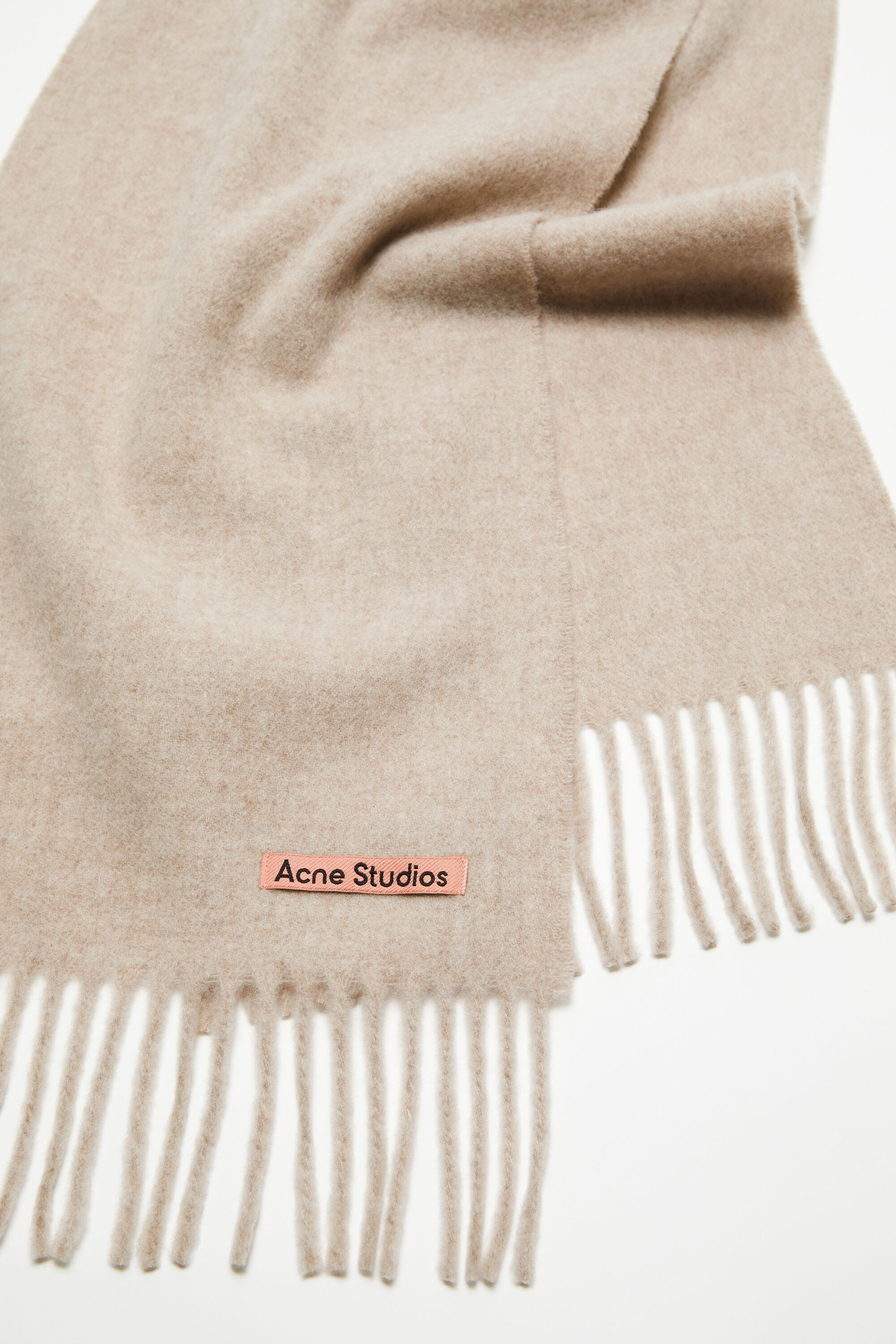 Fringe wool scarf - skinny - Oatmeal melange - 4