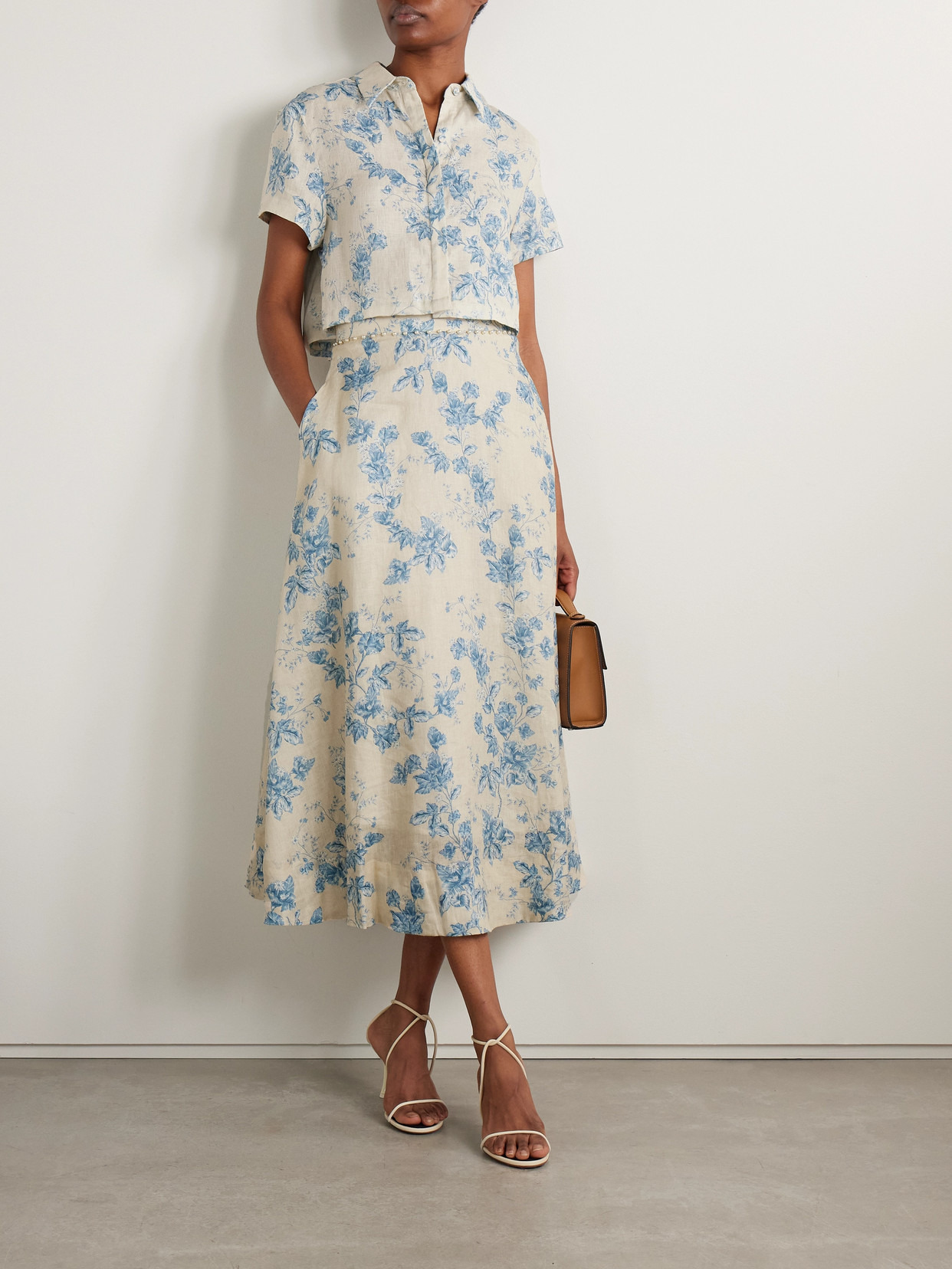 Bergamota Bougainvillea Embellished Floral-print Linen Midi Skirt - 2