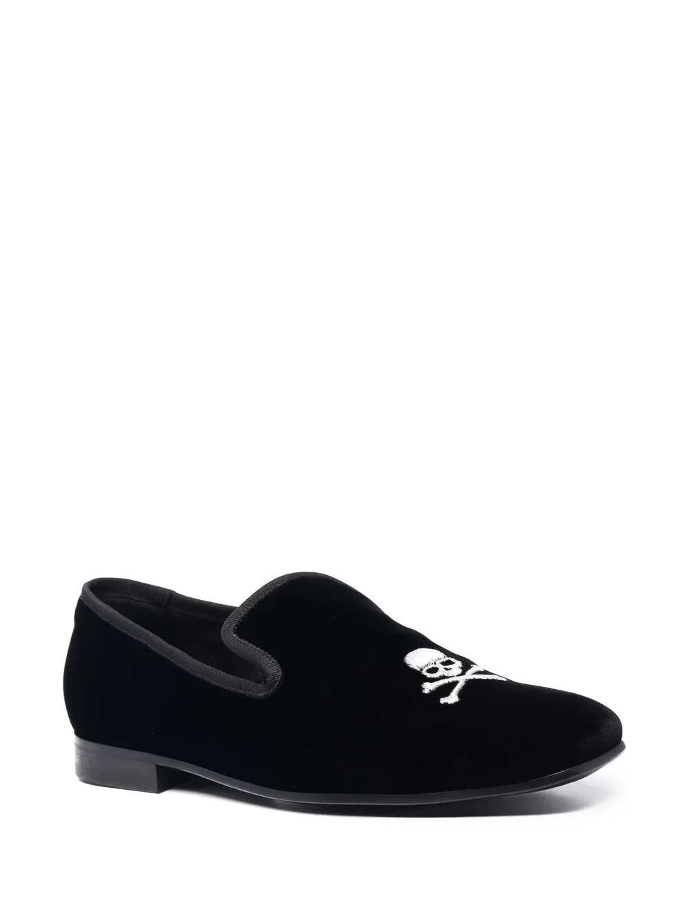 skull embroidery velvet loafers - 2