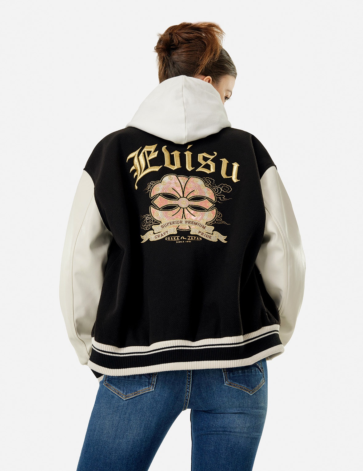 KAMON AND LOGO EMBROIDERY FASHION FIT VARSITY JACKET - 2