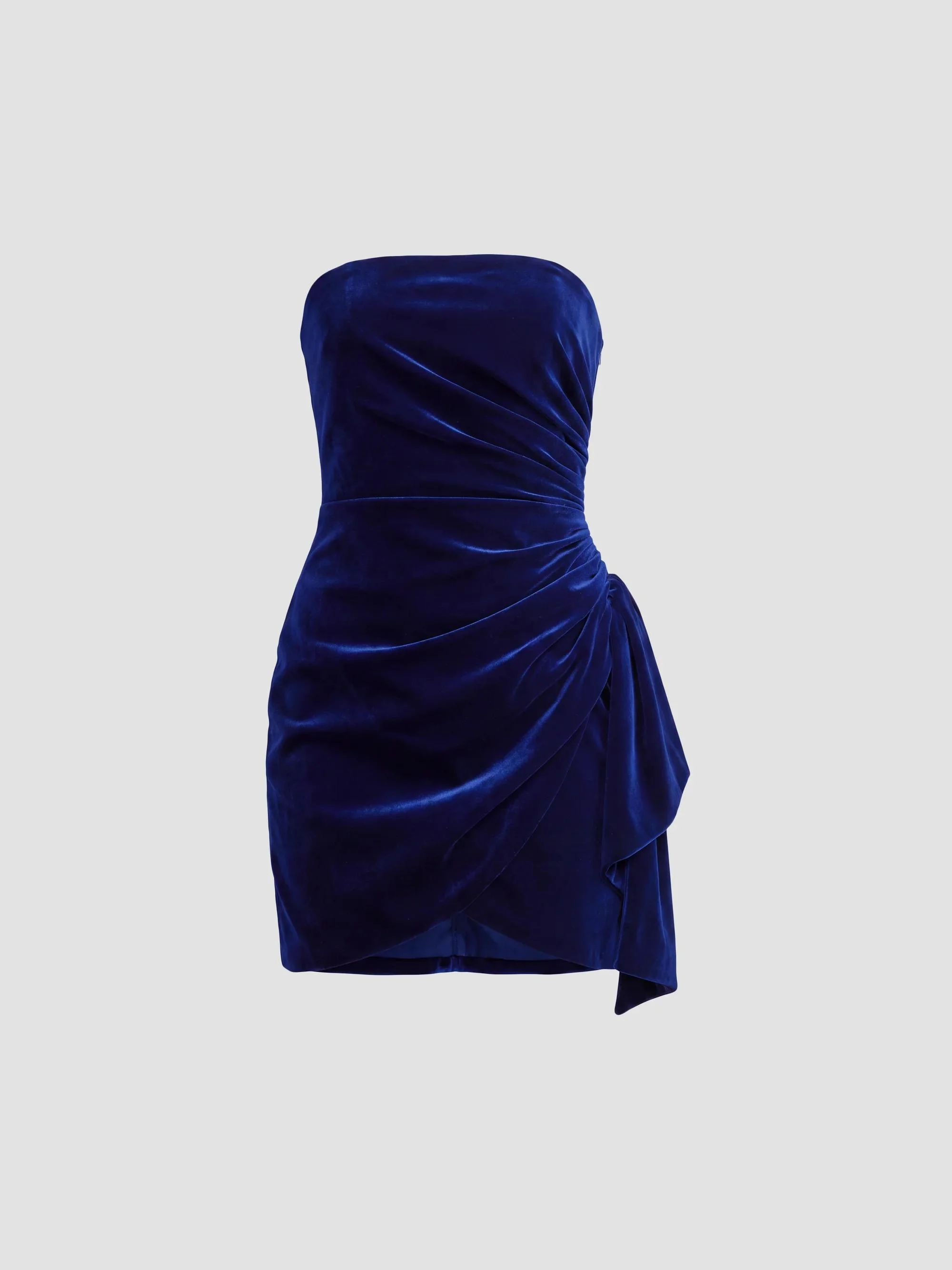 Women's Velvet Strapless Draped Mini Dress - Midnight - 1