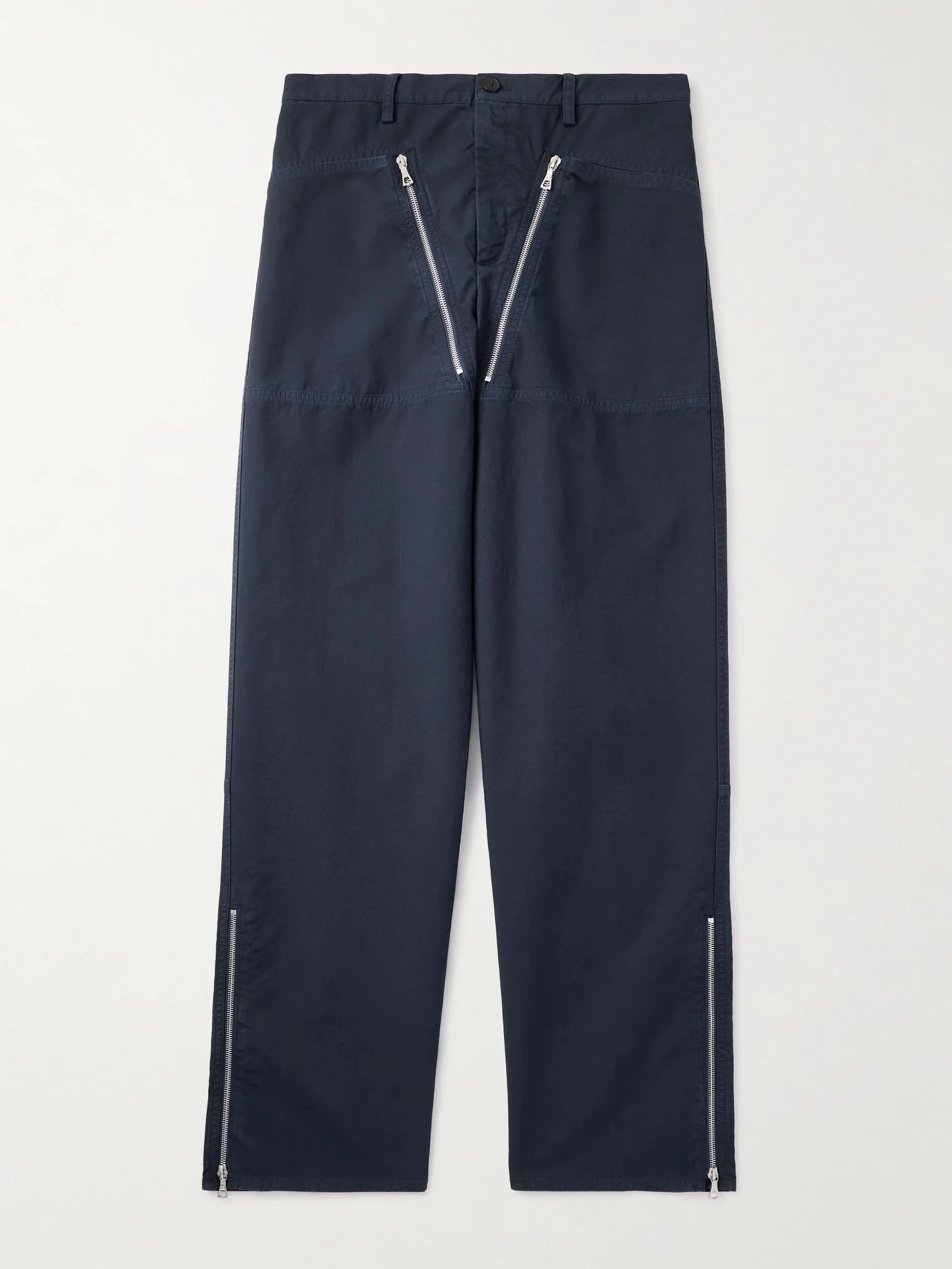 Straight-Leg Zip-Detailed Cotton Trousers Navy - 1