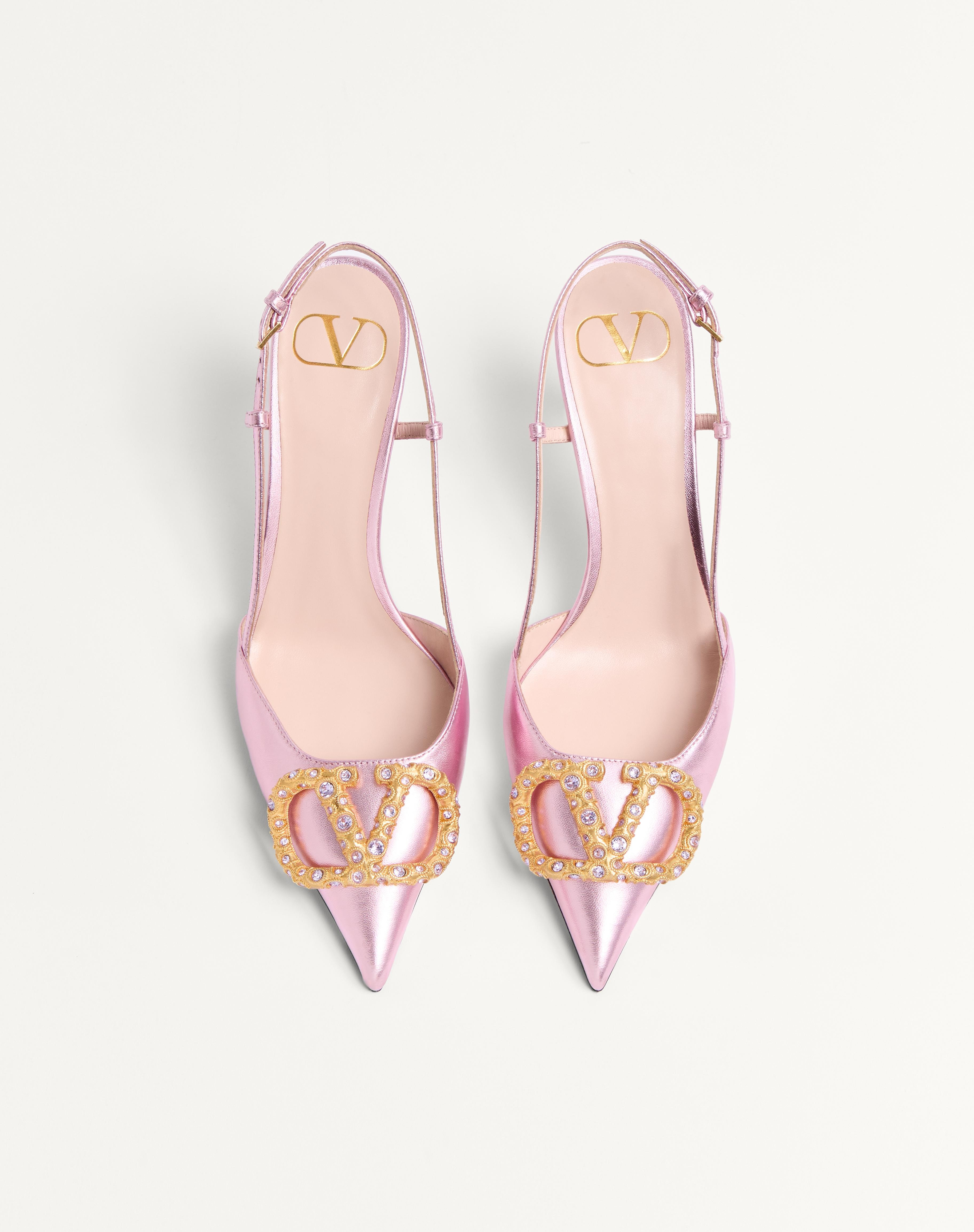VLOGO SIGNATURE SLINGBACK PUMP IN LAMINATED NAPPA LEATHER 80MM - 4