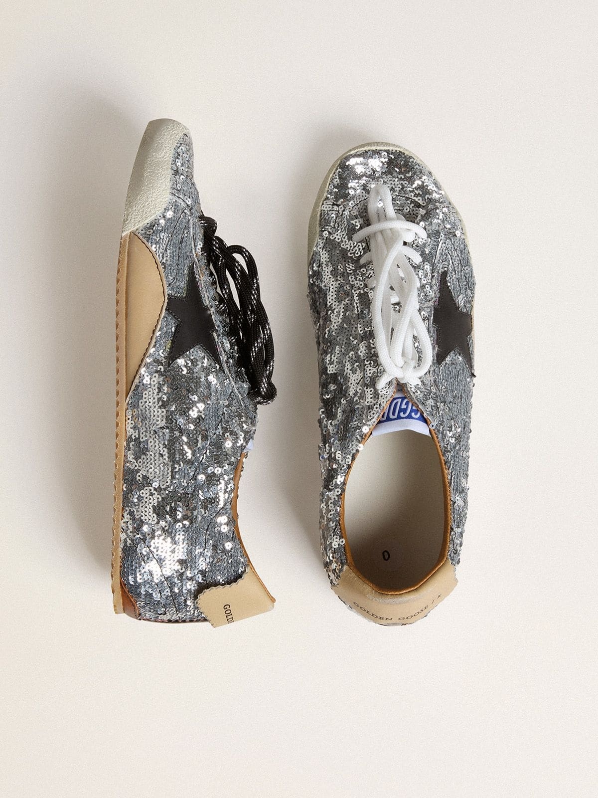 Men's True-Star in silver sequins with black star and beige leather heel tab - 2