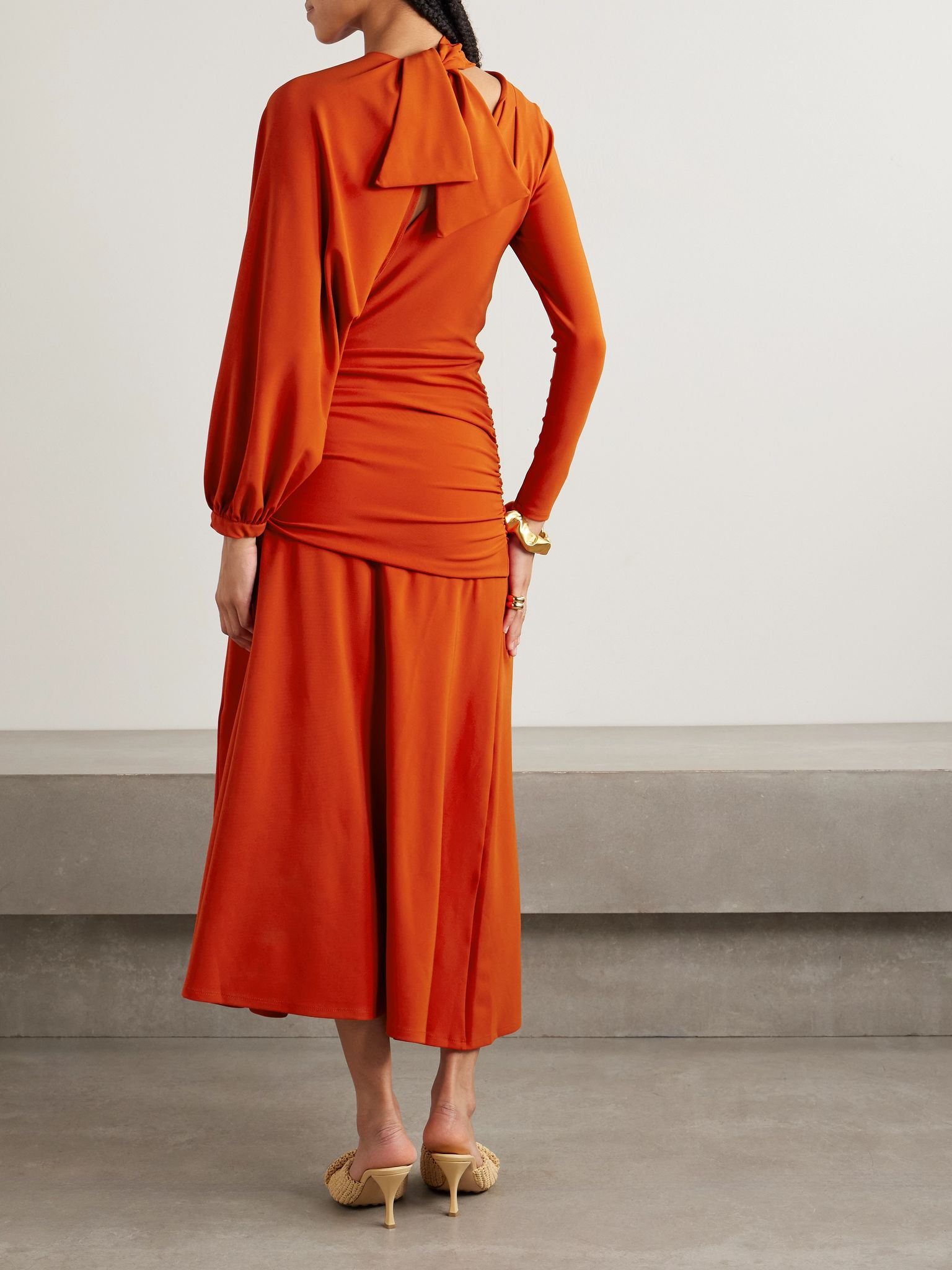 Inspiring Hearts convertible one-sleeve gathered stretch-jersey maxi dress Tomato red - 4
