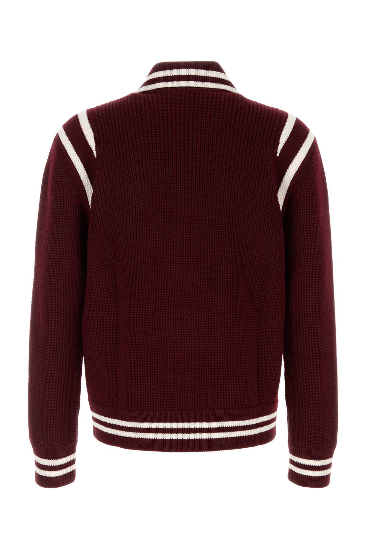 Gucci Men Burgundy Wool Cardigan - 2