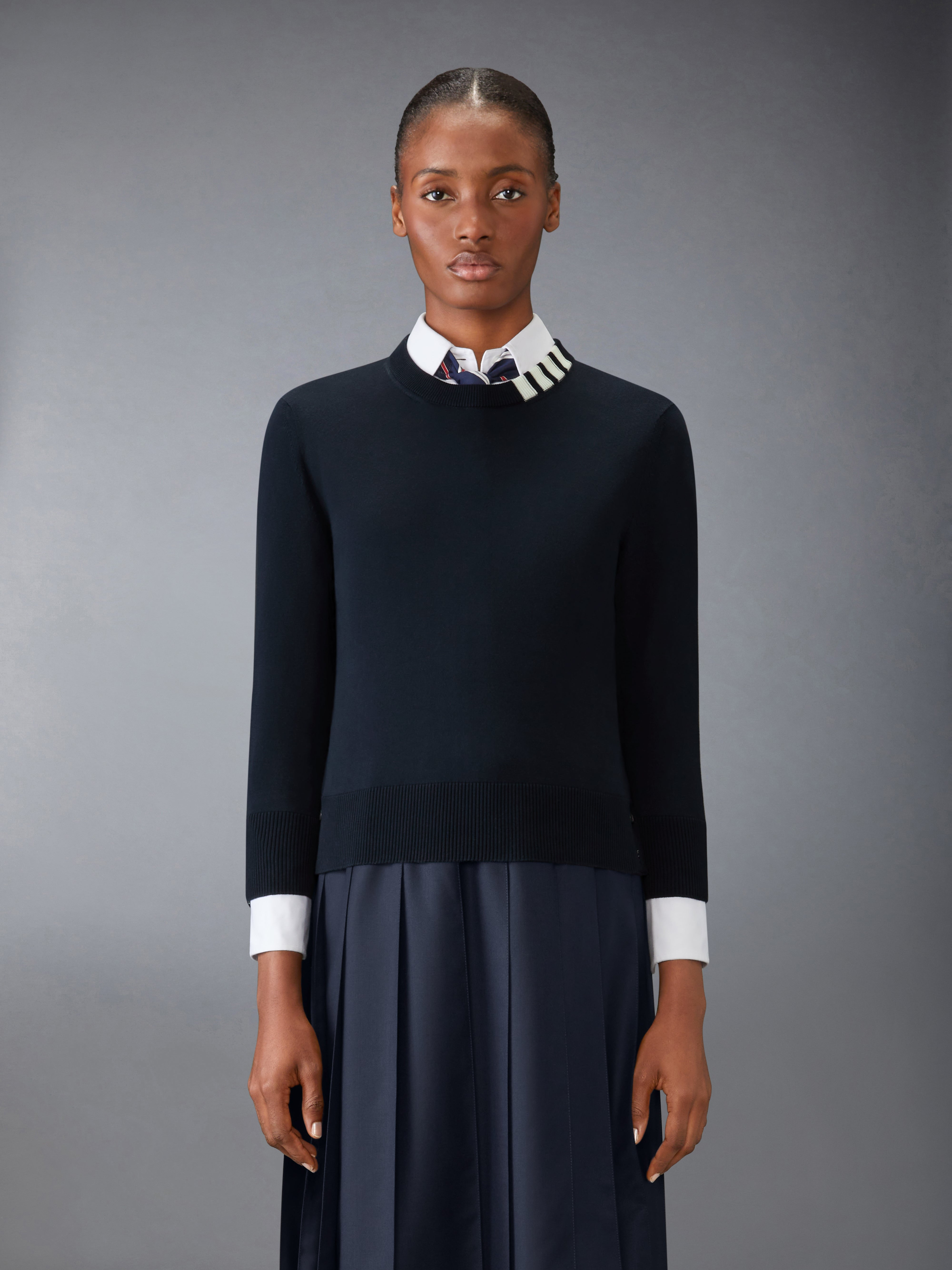 COTTON 4-BAR CREW NECK PULLOVER - 2
