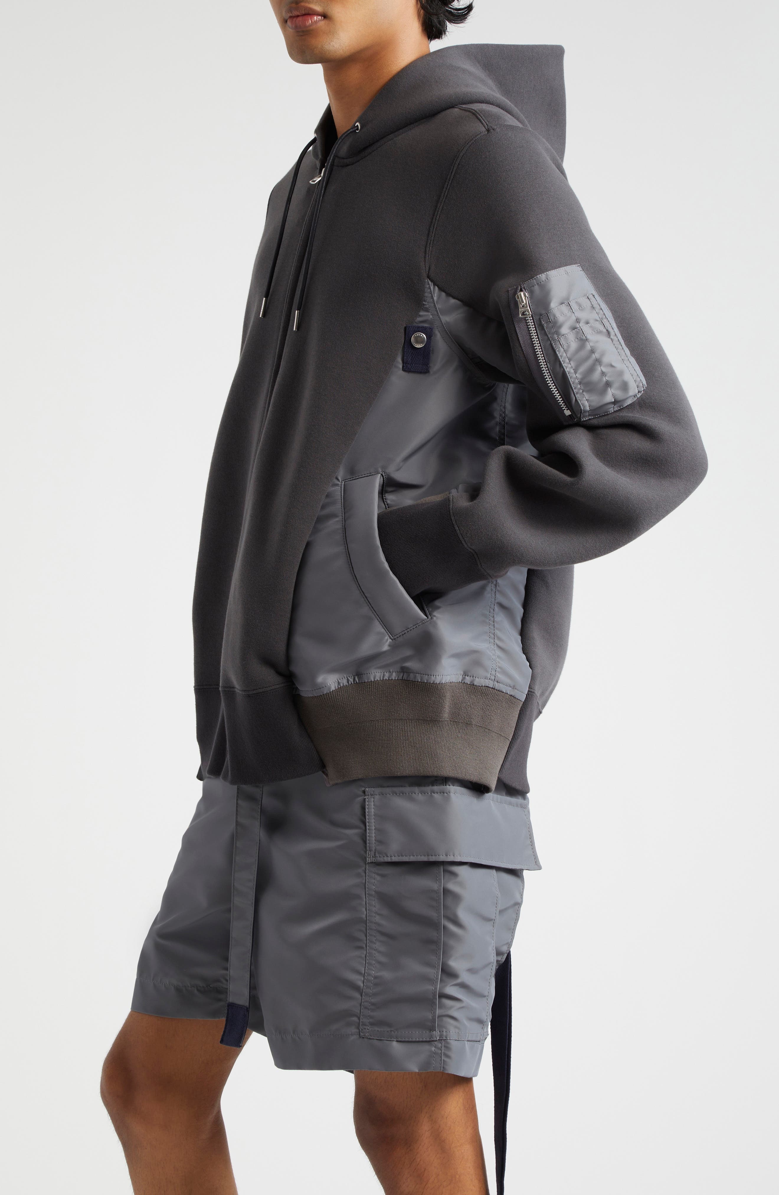 Sacai Sponge Sweat Mixed Media Zip Hoodie in C/Grayc/Gray 339 at Nordstrom - 4