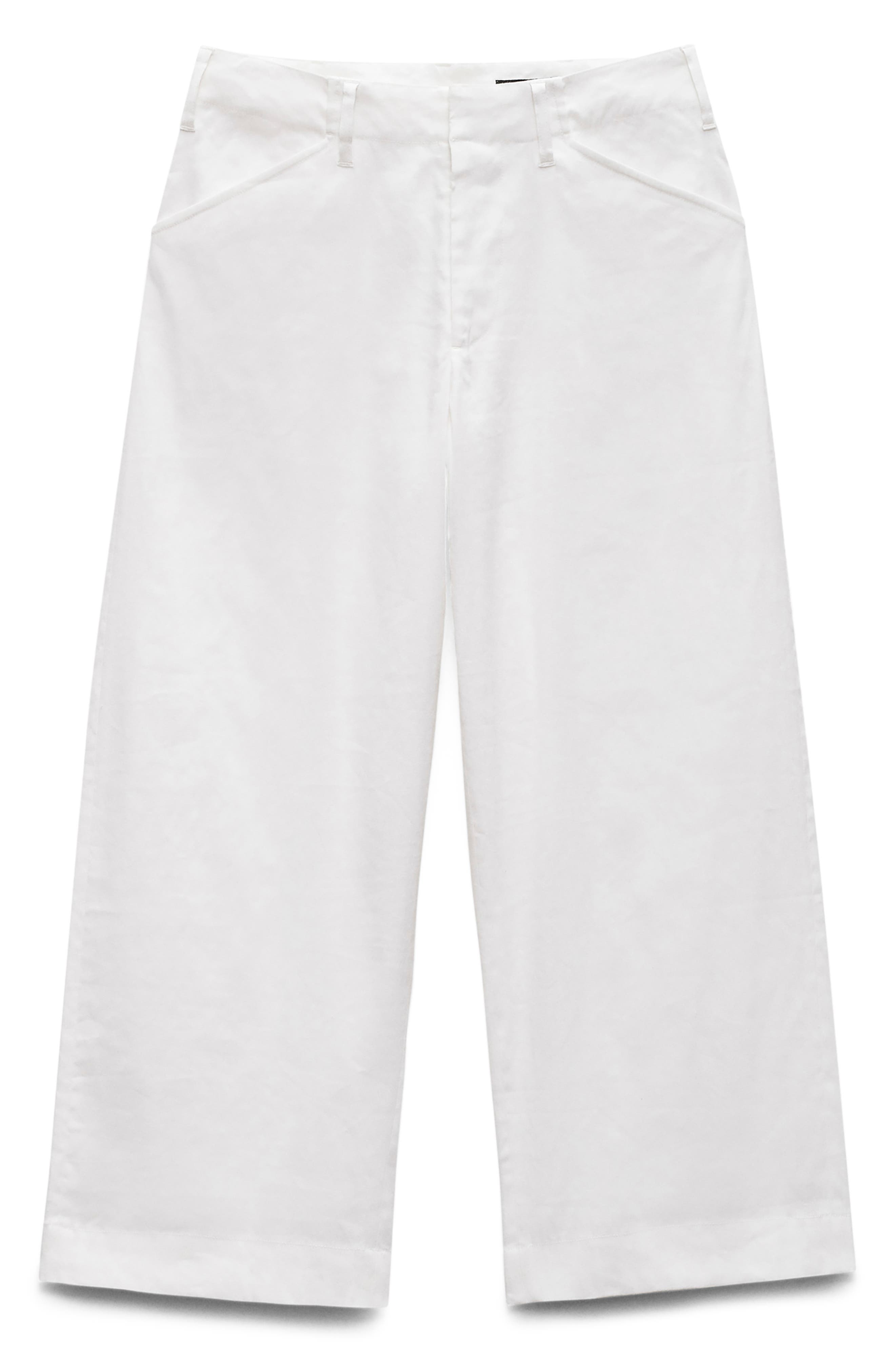 rag & bone Banks Linen Blend Crop Straight Leg Pants in White at Nordstrom - 4