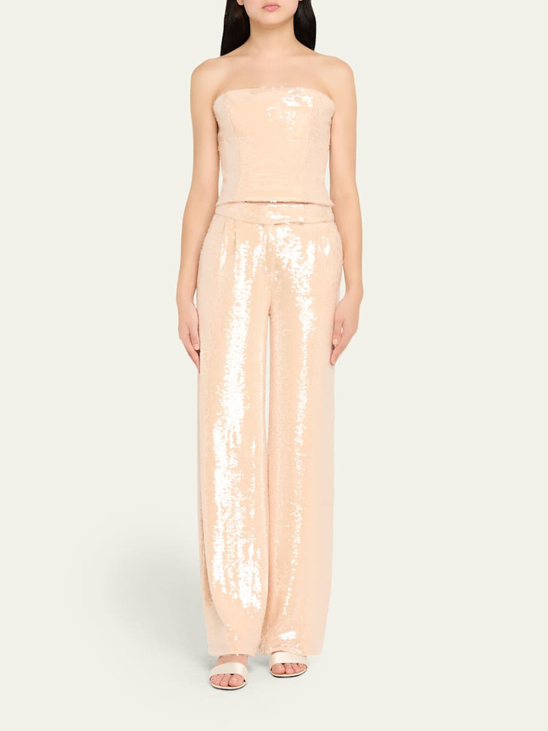 LaQuan Smith Sequin Pleated Wide-Leg Trousers outlook