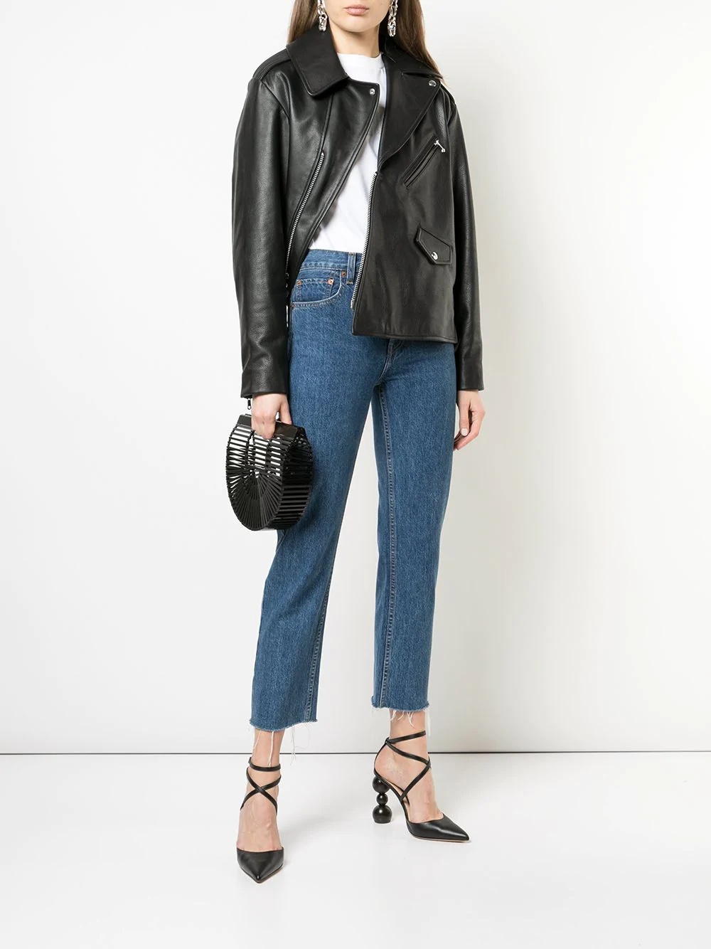 twisted leather biker jacket - 2