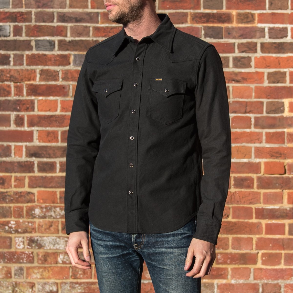 IHSH-235-BLK 13oz Military Serge Western Shirt - Black - 4