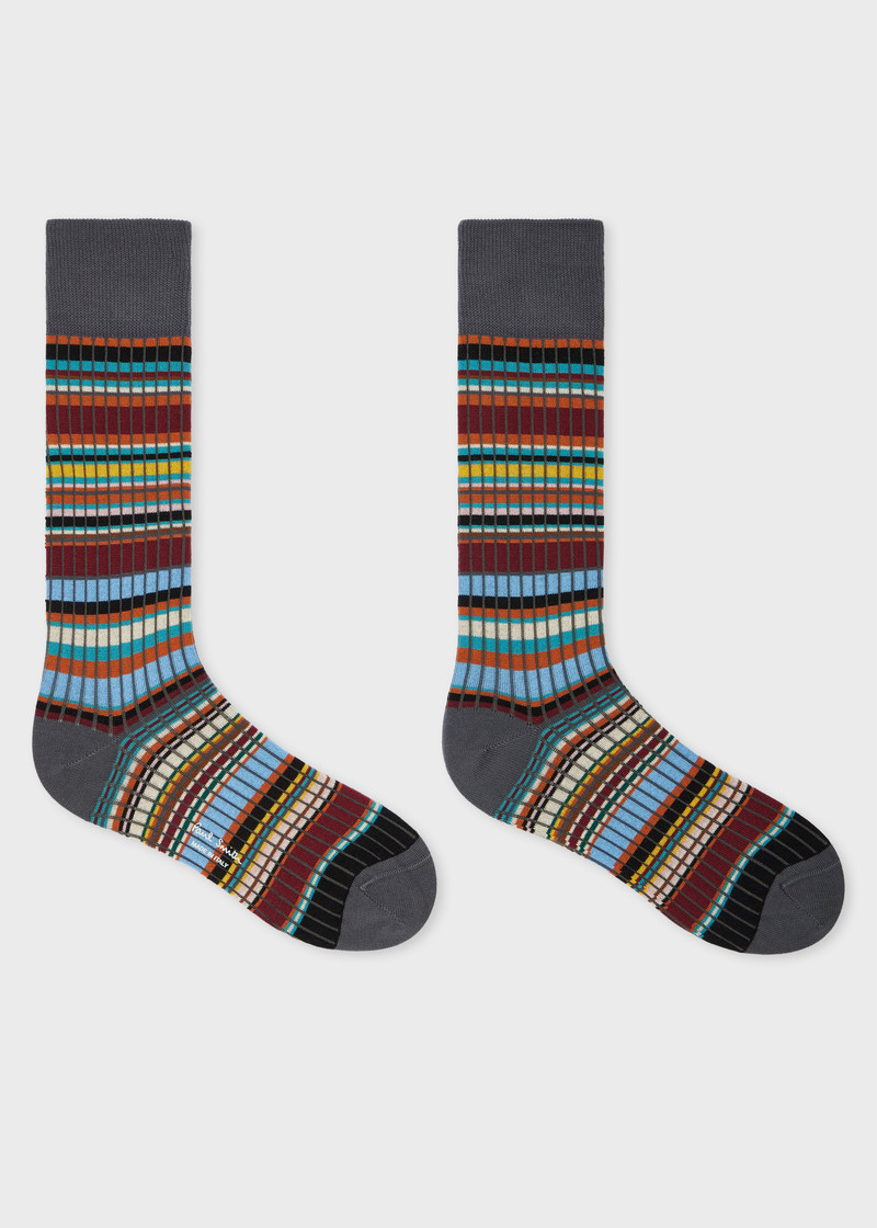 Paul Smith Dark Grey 'Signature Stripe' Ribbed Socks outlook