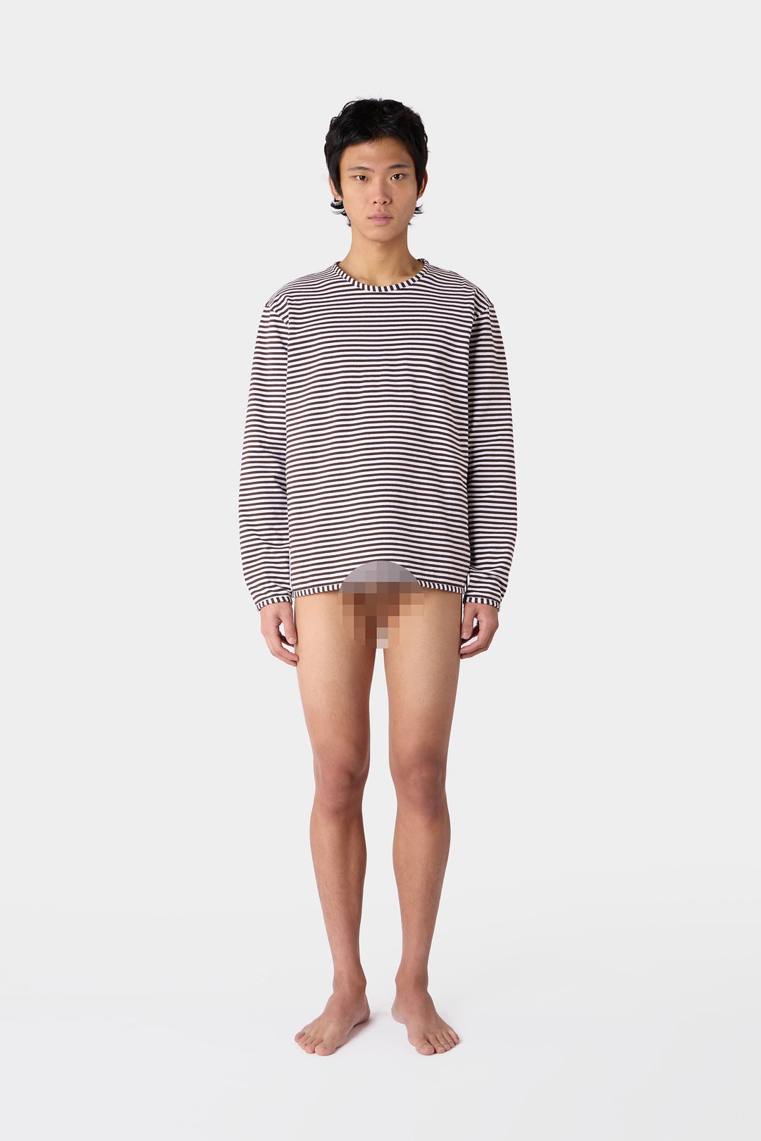 STRIPED LONGSLEEVE T-SHIRT / brown and optical white - 5