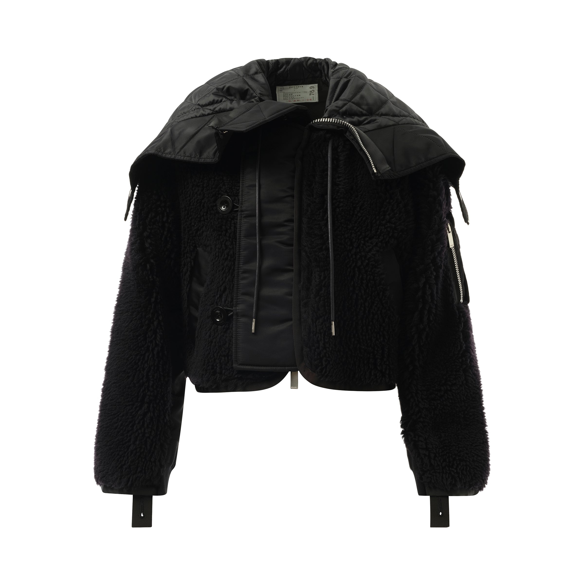 Faux Shearling x Nylon Twill Blouson in Black - 2