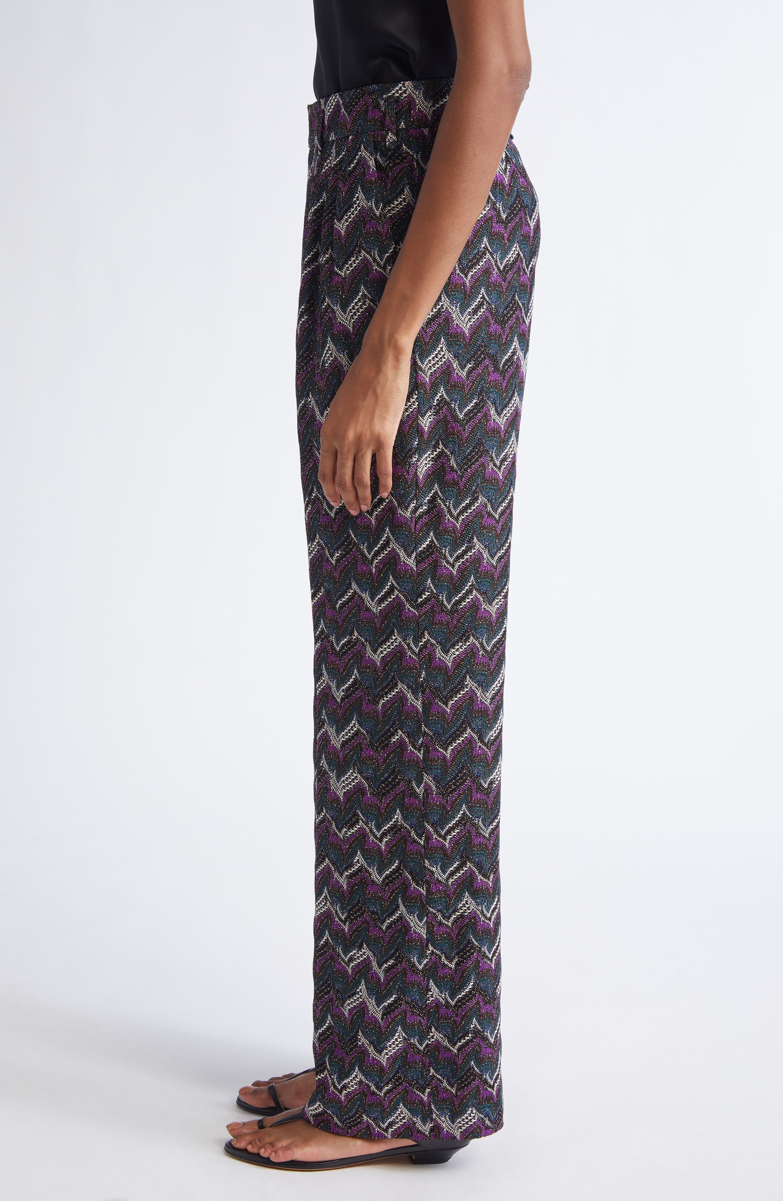 Missoni Chevron Stripe Metallic Knit Pants in Black And Violet at Nordstrom - 4