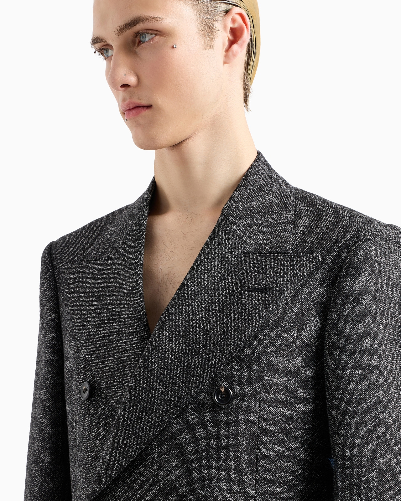 Double-breasted jacket in compact mouliné wool grisaille - 5