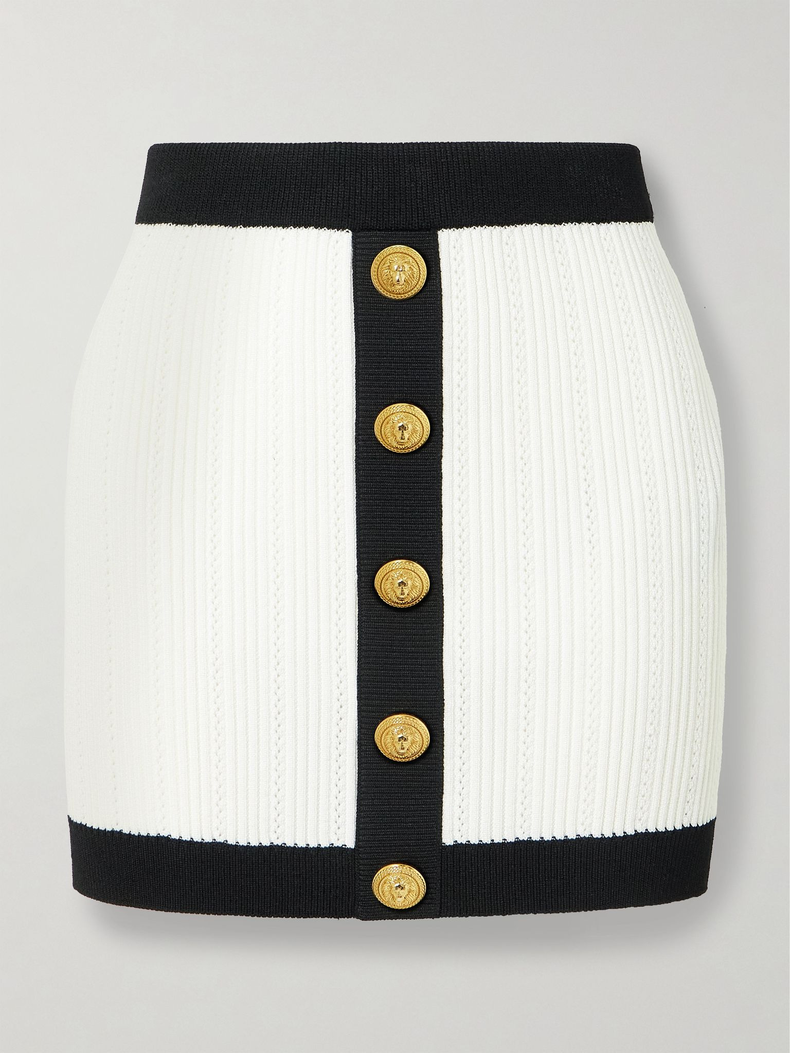 Button-embellished two-tone ribbed-knit mini skirt White - 1
