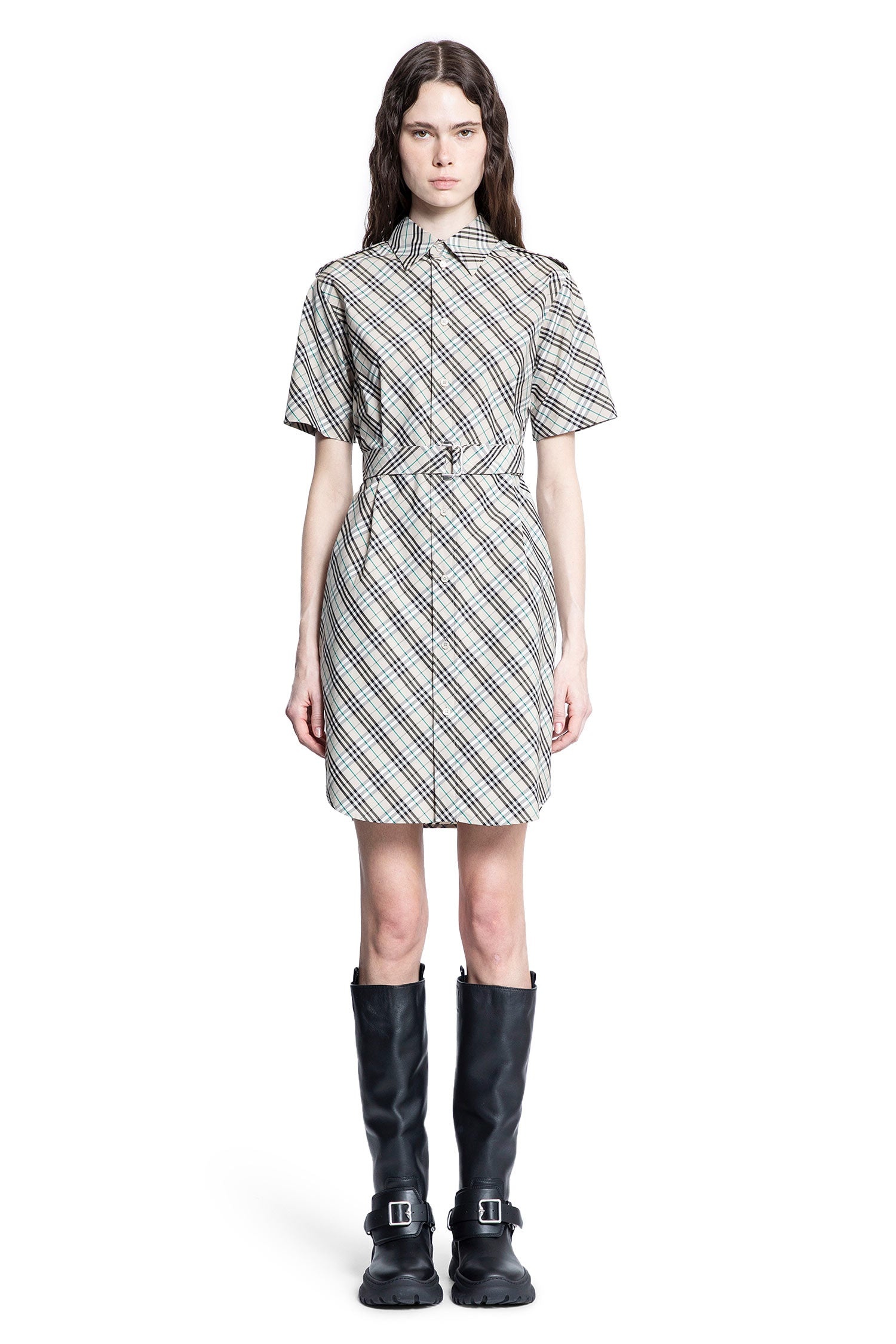オールインワン・サロペット Burberry Shirt Dress With Diagonal Plaid Pattern 19844297_44542275_322.jpg