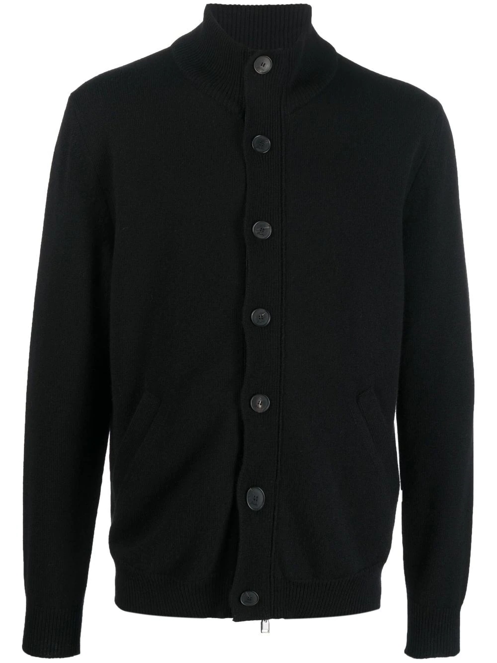 leather-trimmed cashmere cardigan - 1