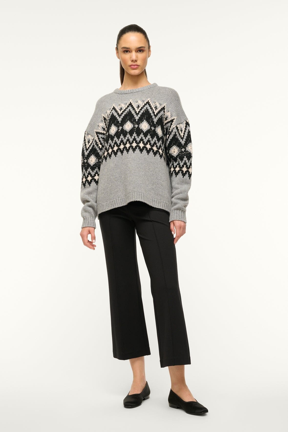 STAUD MORITZ SWEATER HEATHER GREY MULTI FAIRISLE - 3