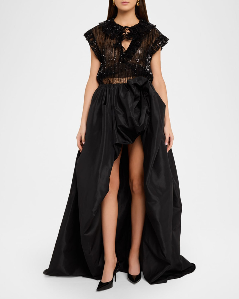AKNVAS Este Sequined Ruffle Tulle Top outlook