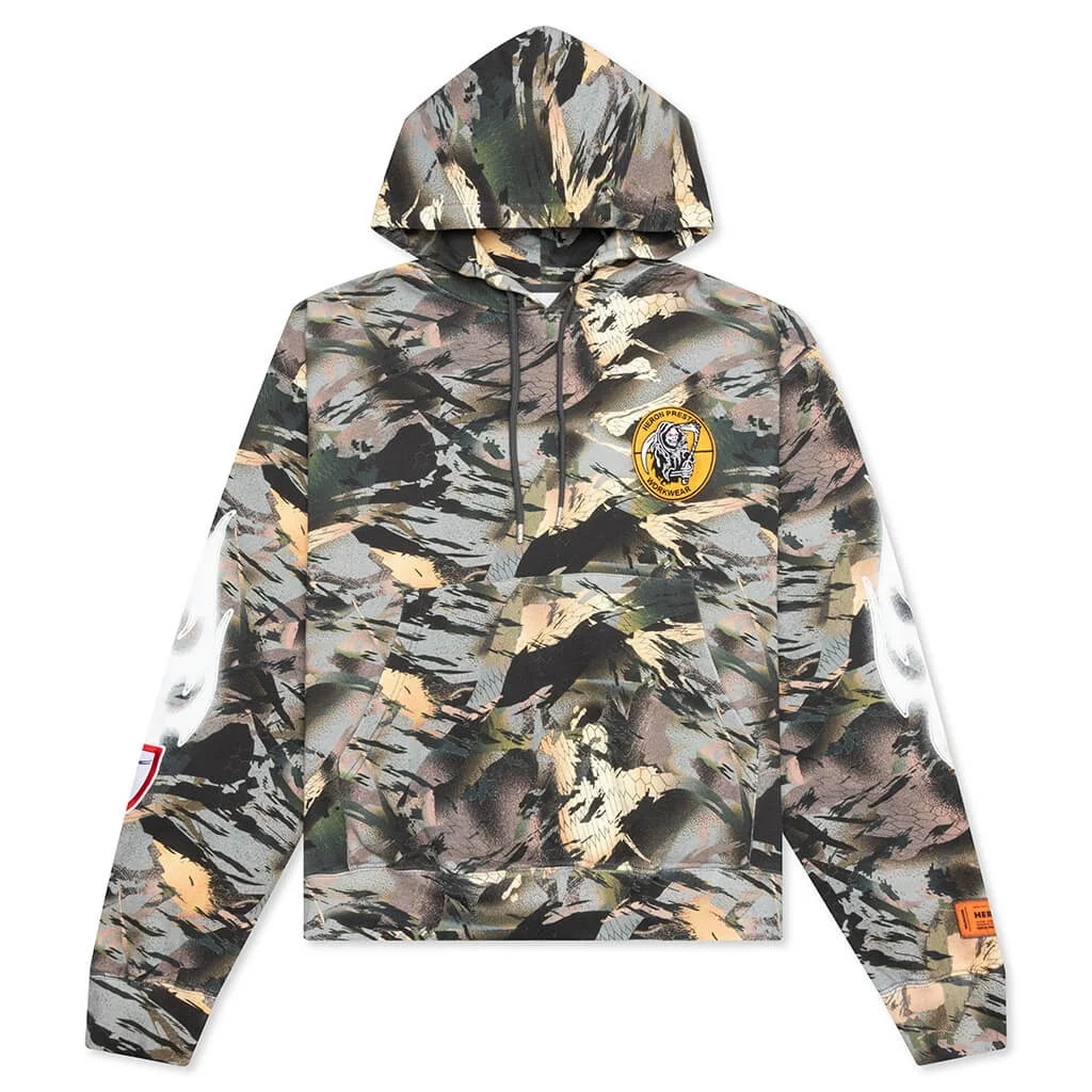 HERON PRESTON HOODIE CAMO FLAMING SLEEVE - CAMOUFLAGE GREEN - 1