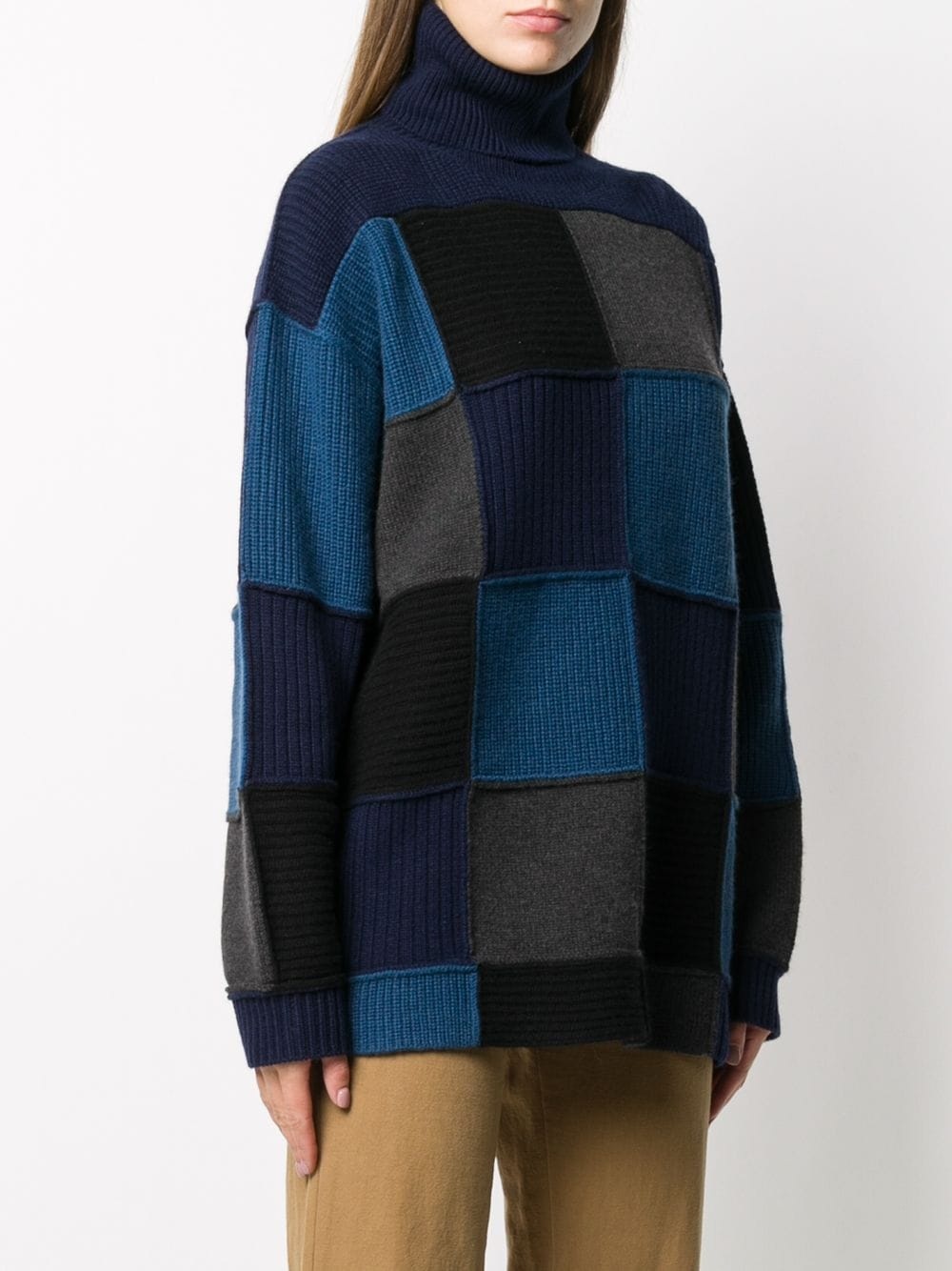 checked cashmere turtleneck jumper - 3