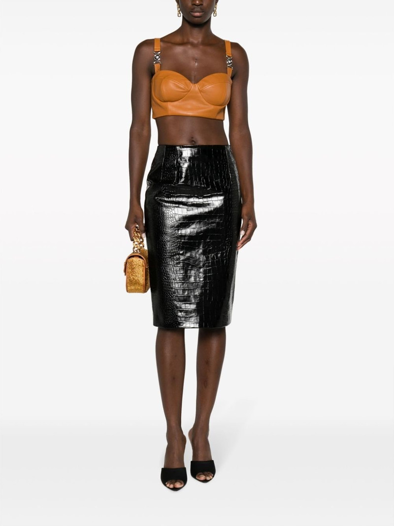 VERSACE crocodile-embossed midi skirt outlook