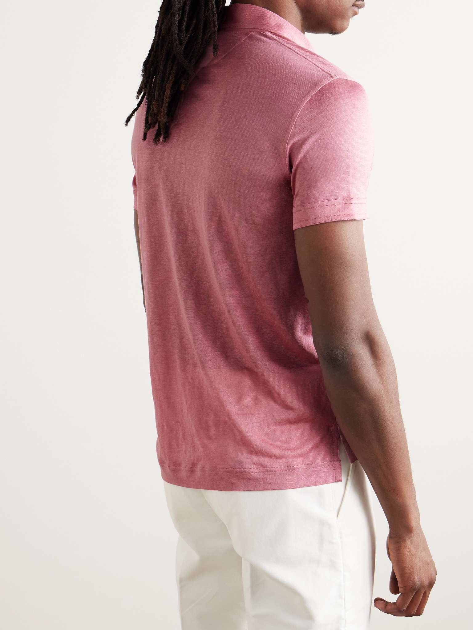 Slim-Fit Silk and Linen-Blend Polo Shirt - 4
