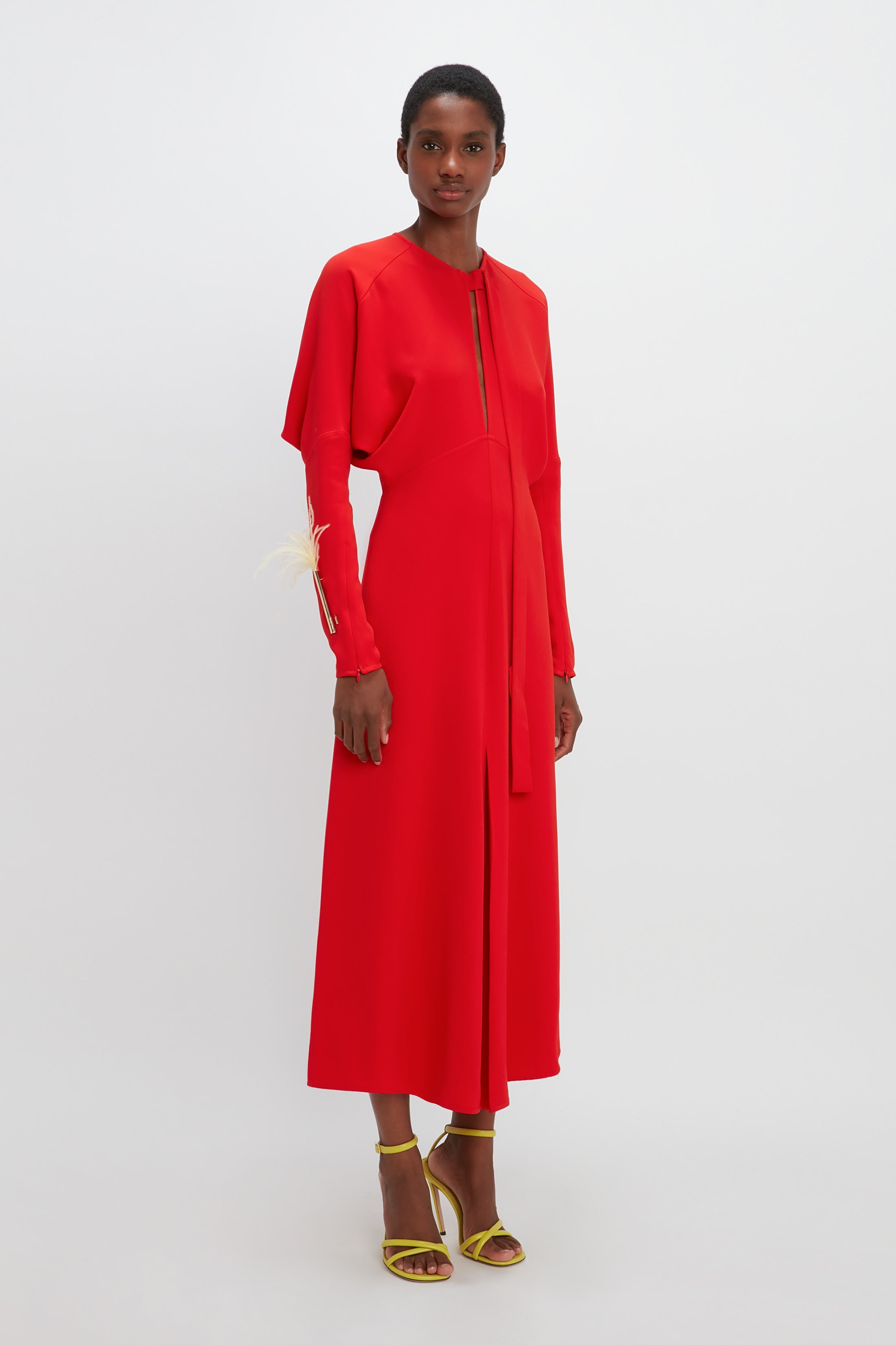 Cut Out Dolman Midi Dress in Tomato Red - 3