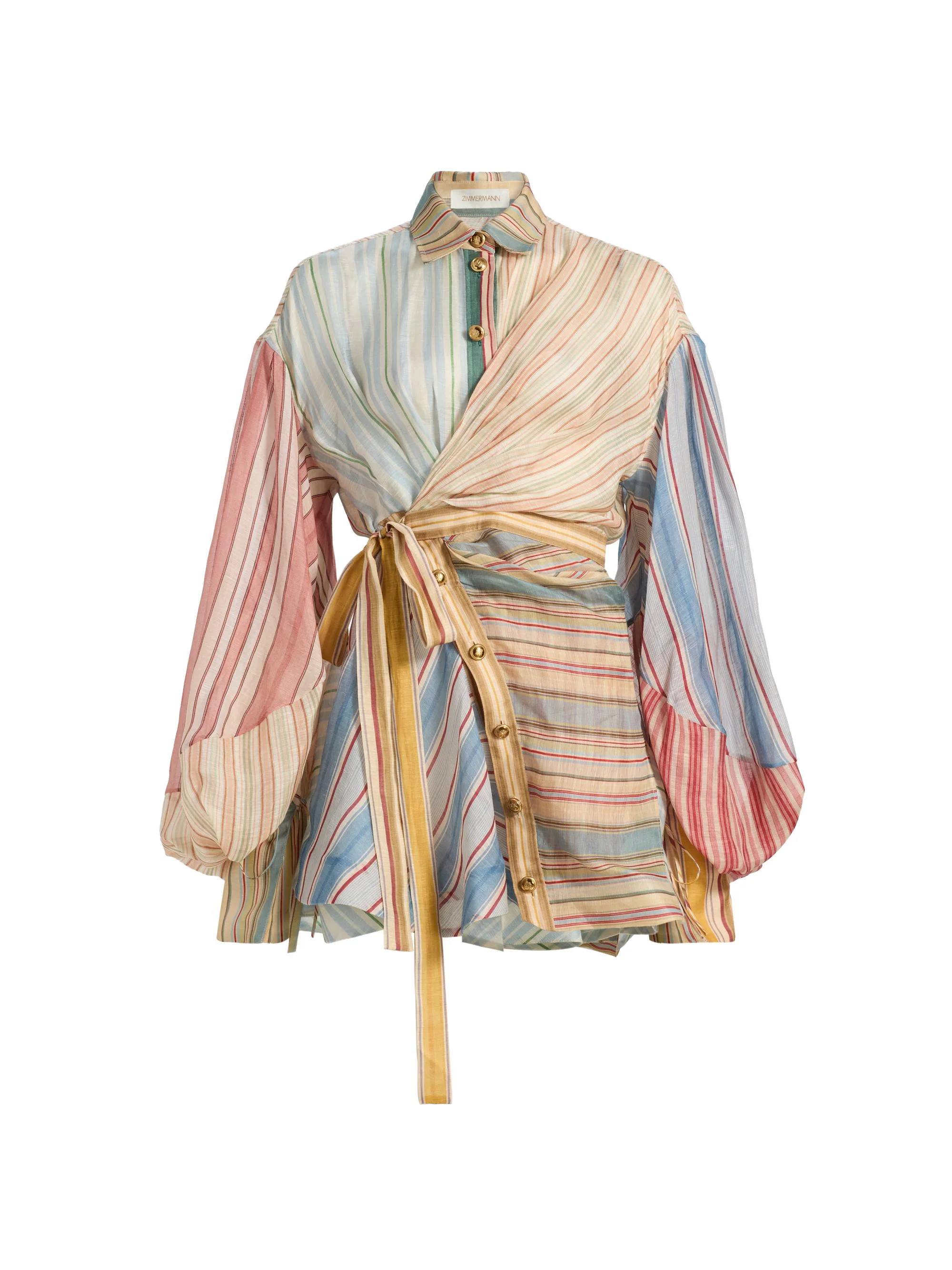 Women's Rebellion Striped Linen-Silk Mini-Shirtdress - Spliced Stripes - 1