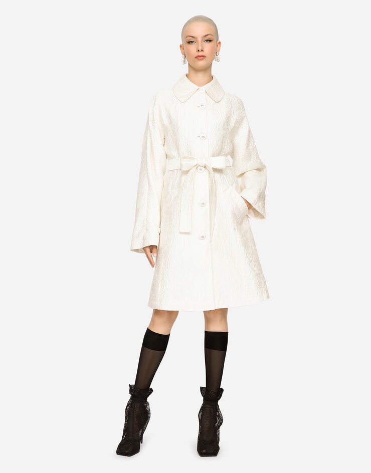 Belted floral jacquard coat - 4