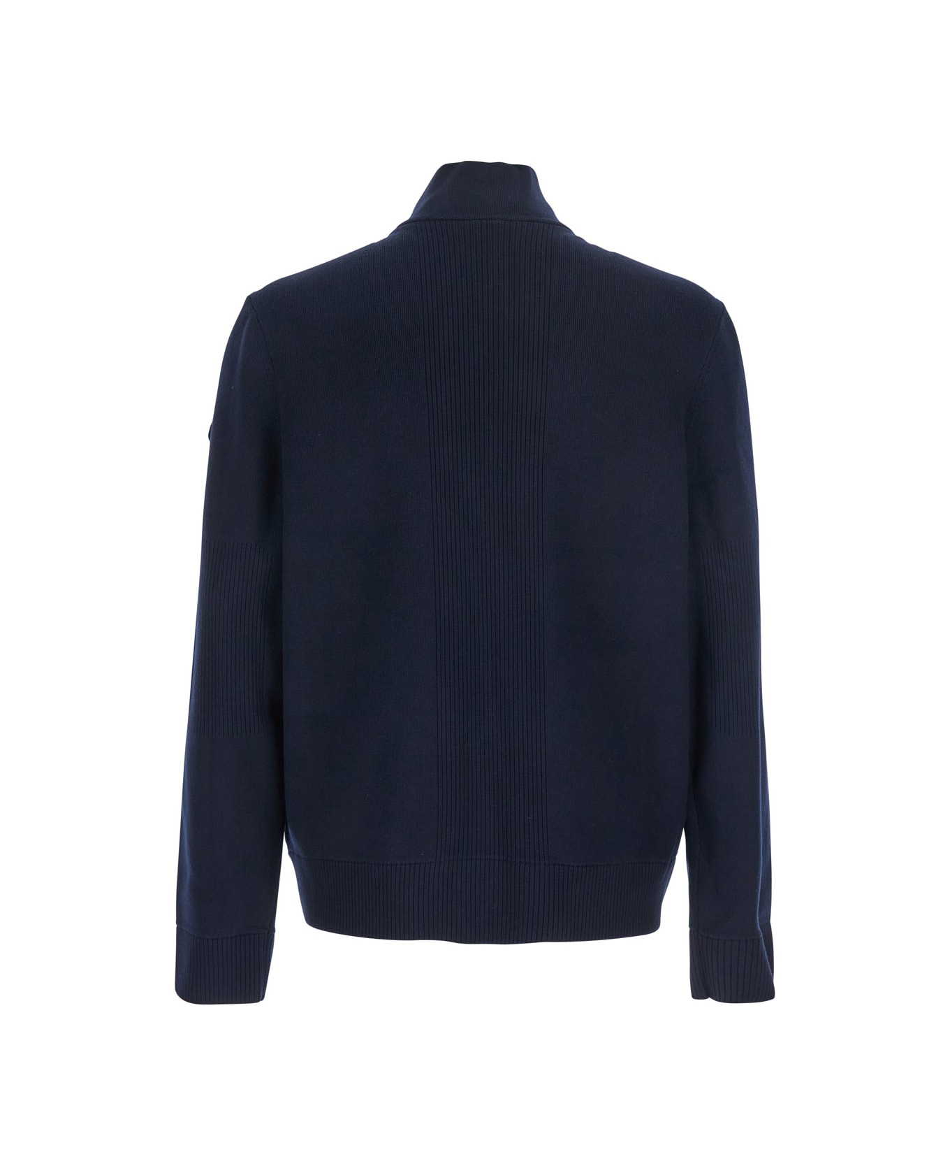 Blue Cardigan With Knitted Inserts And Logo Patch On Sleeve In Wool And Tech Fabric Blend Man - 2